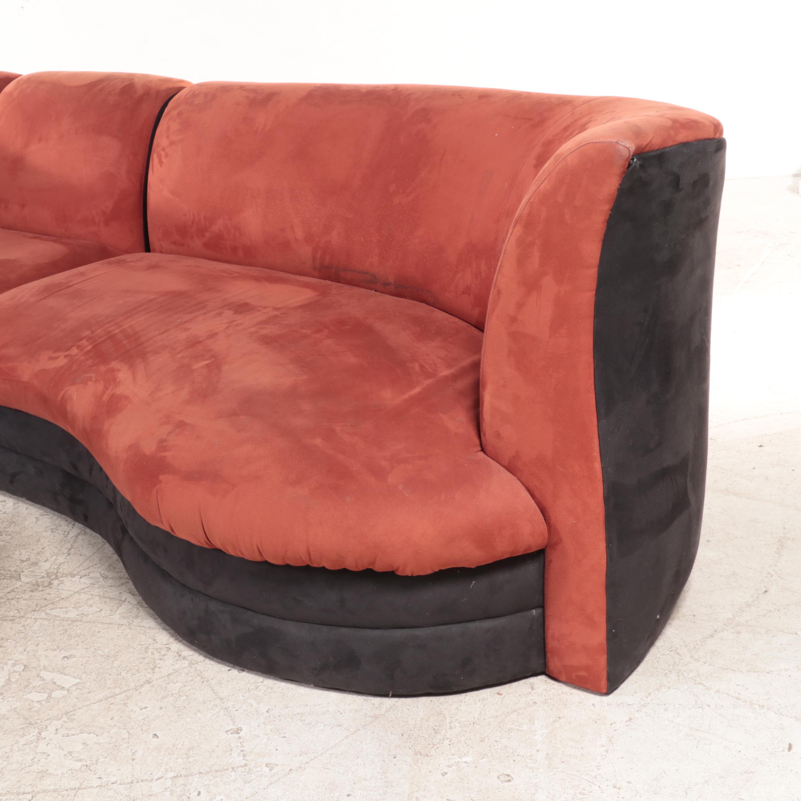 Suede Leather Five-Piece Sectional Sofa in Rust and Black