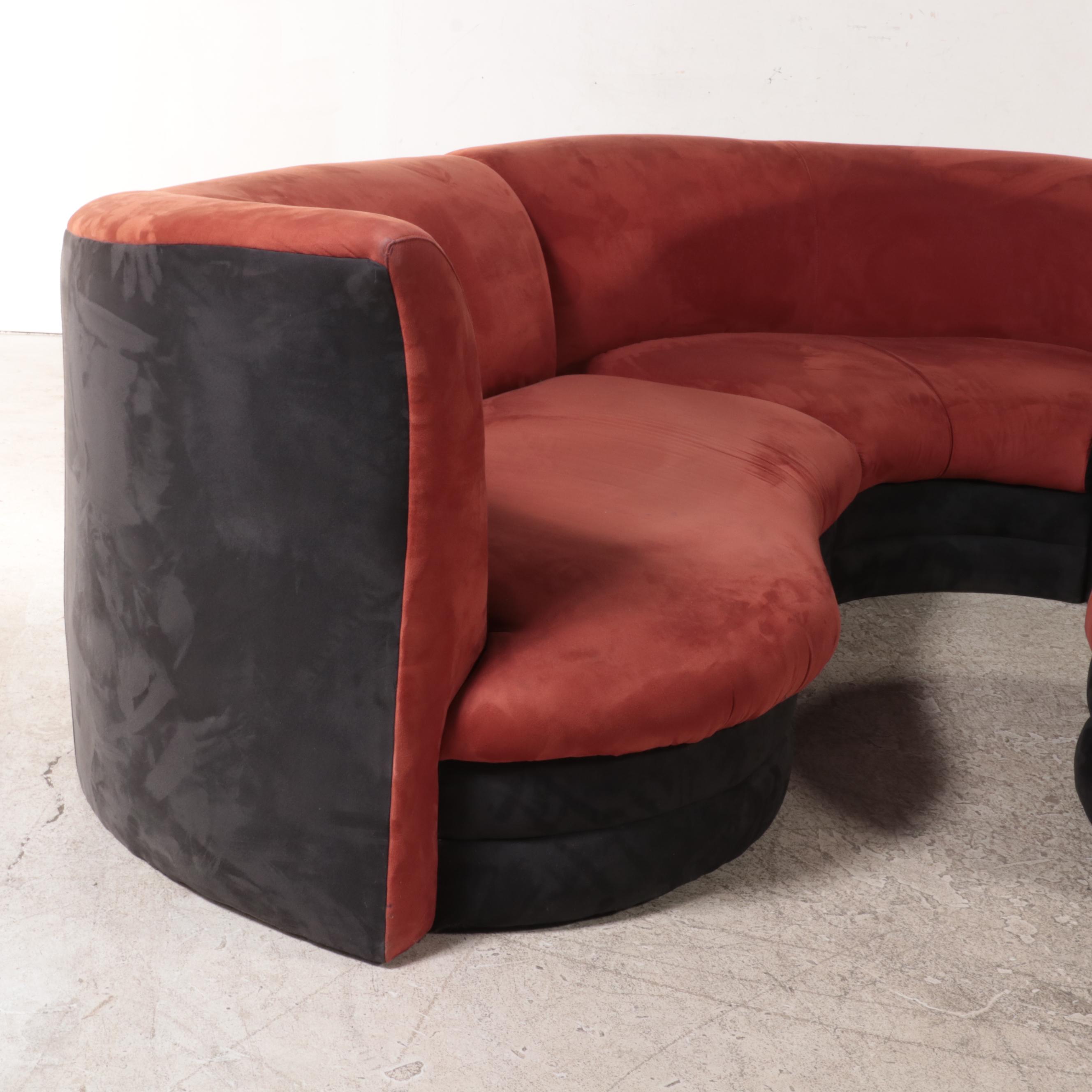 Suede Leather Five-Piece Sectional Sofa in Rust and Black