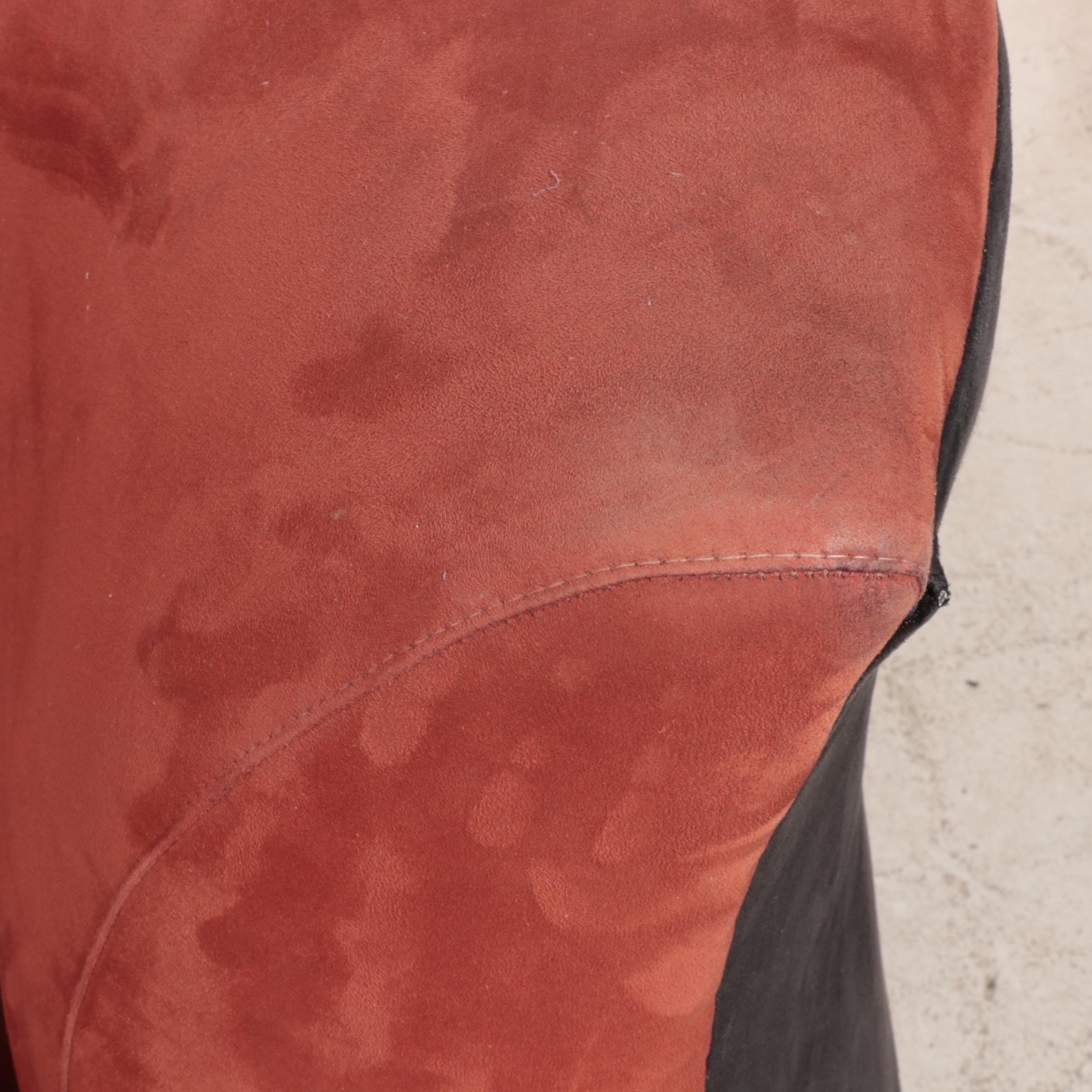 Suede Leather Five-Piece Sectional Sofa in Rust and Black