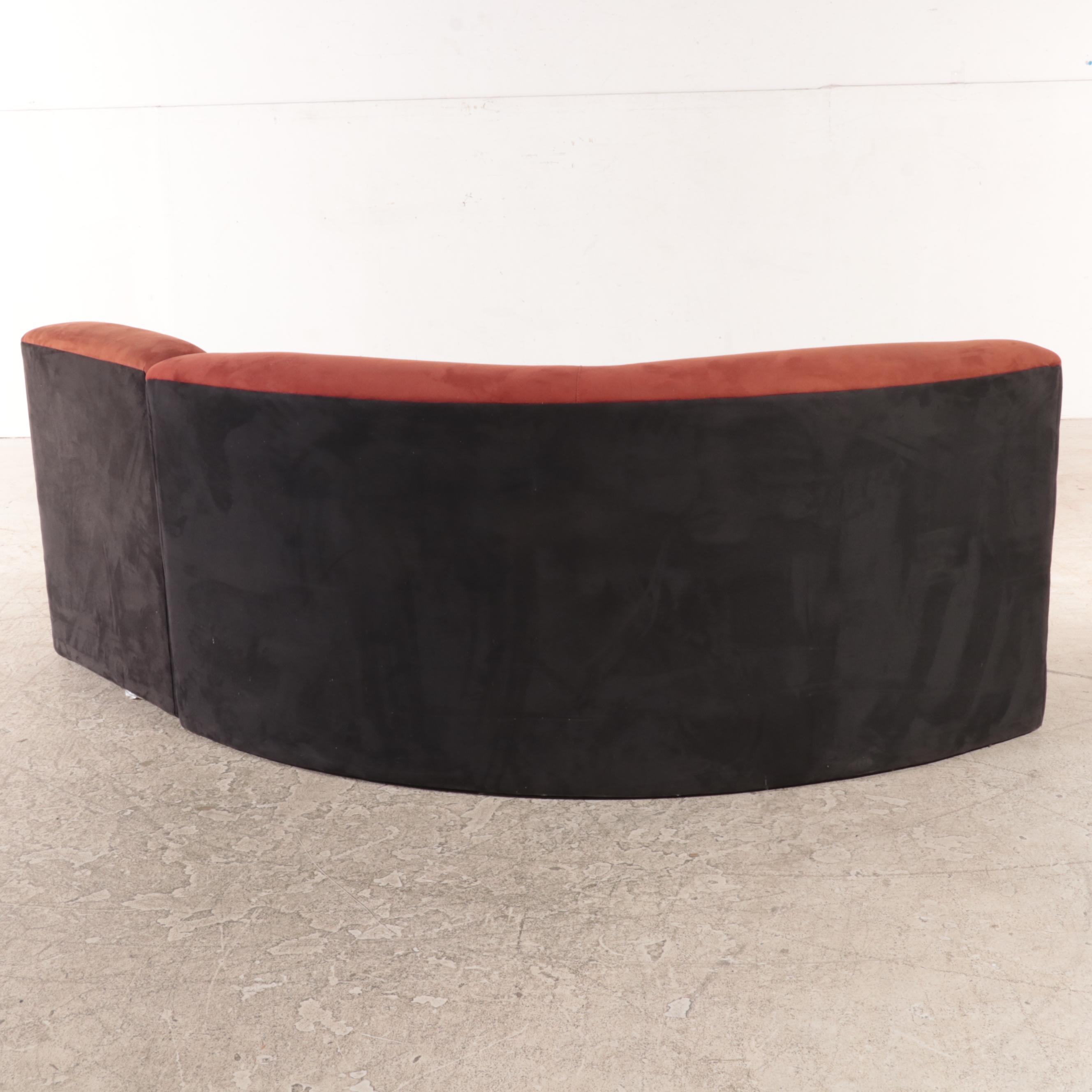 Suede Leather Five-Piece Sectional Sofa in Rust and Black