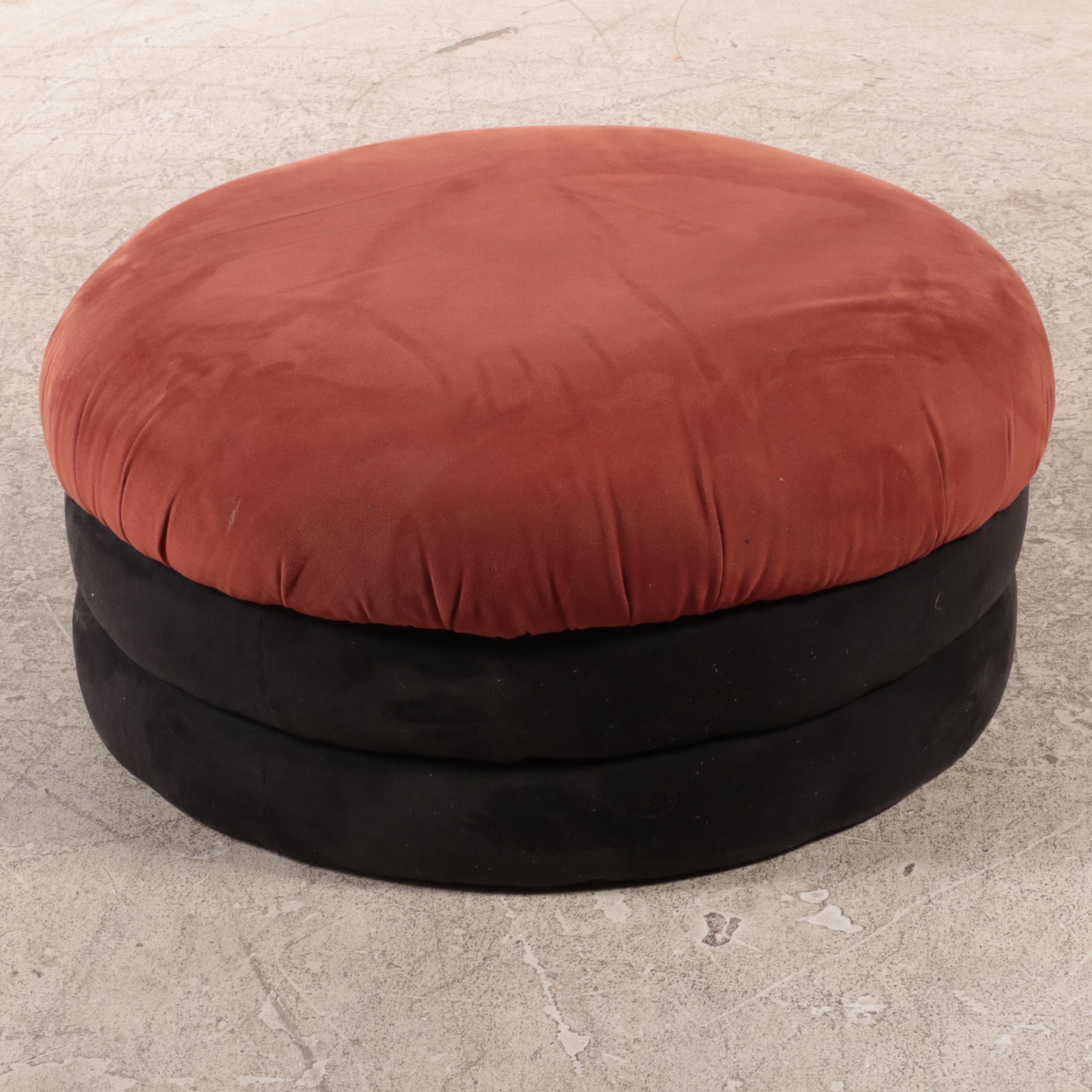 Suede Leather Five-Piece Sectional Sofa in Rust and Black