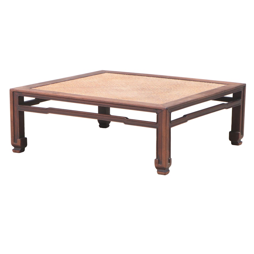 Chinese Teak Low Table with Woven Top, Mid-20th Century