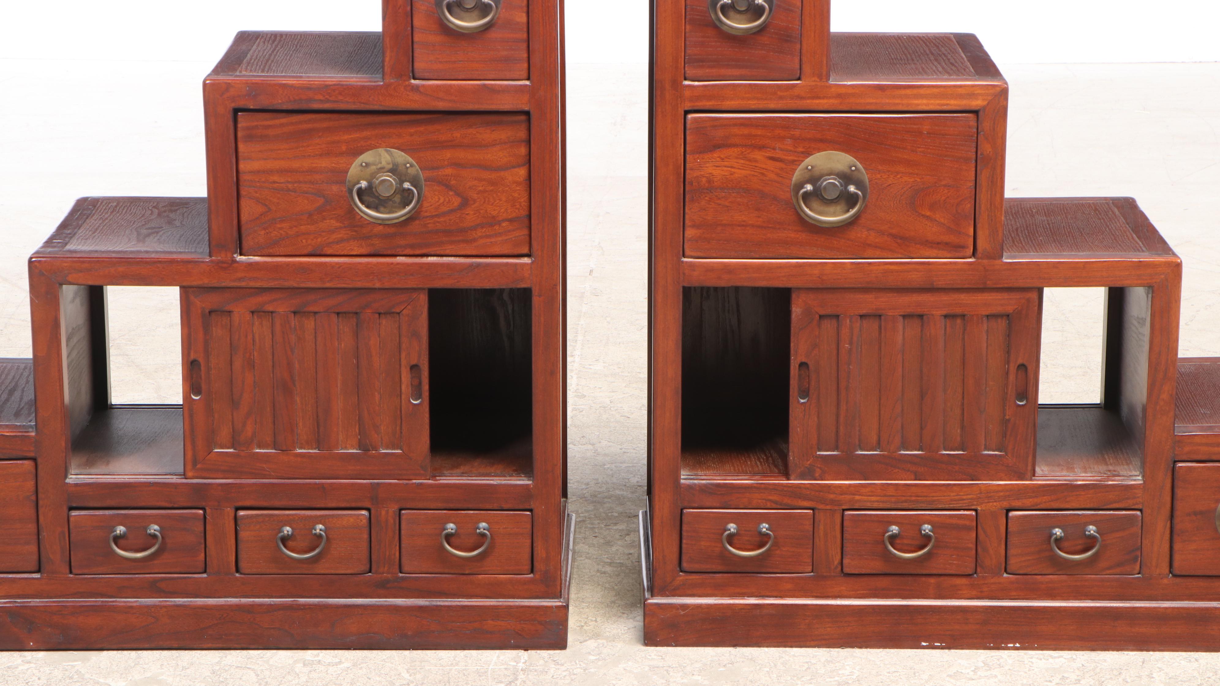 Two Japanese Elm Four-Step Tansu Chests