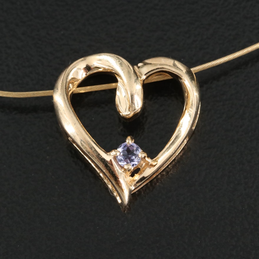 10K Tanzanite Heart Pendant on 14K Chain