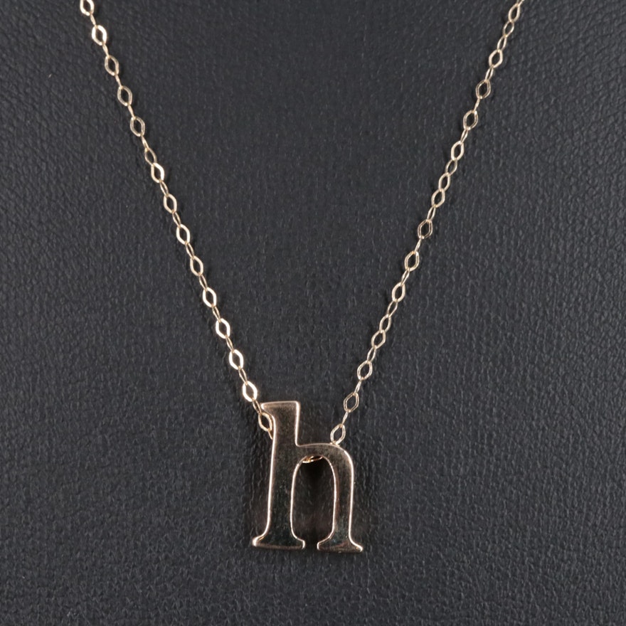 14K Cable Chain Necklace With "H" Pendant