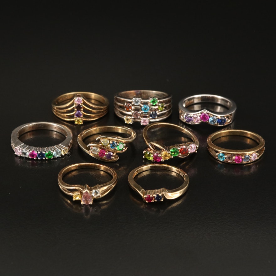 Ring Selection in Sterling Including Ruby, Glass and Cubic Zirconia