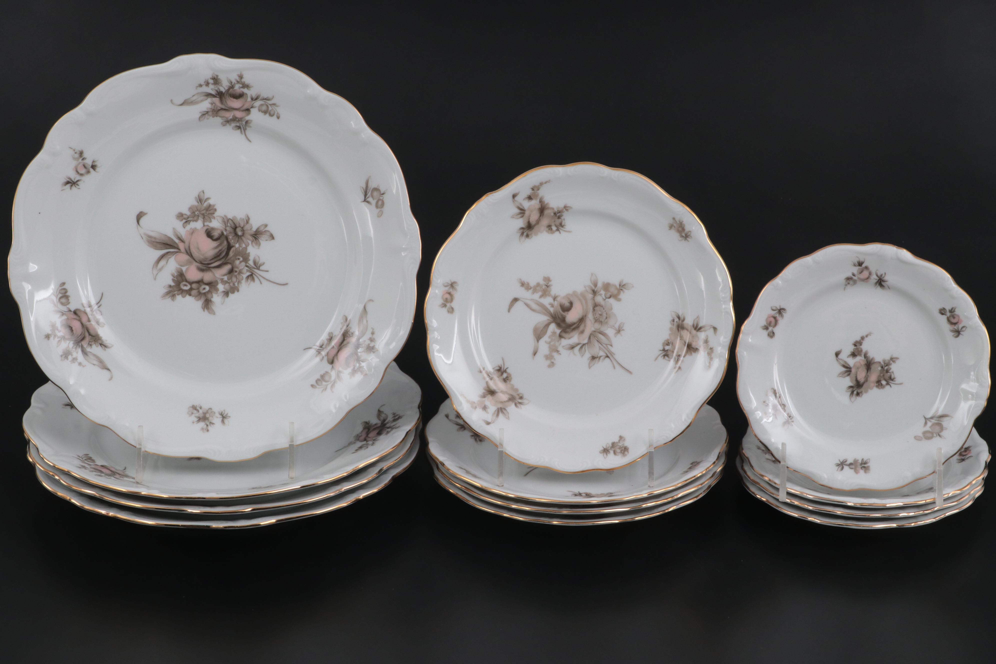 Johann Haviland "Sepia Rose" Porcelain Dinnerware, Late 20th Century