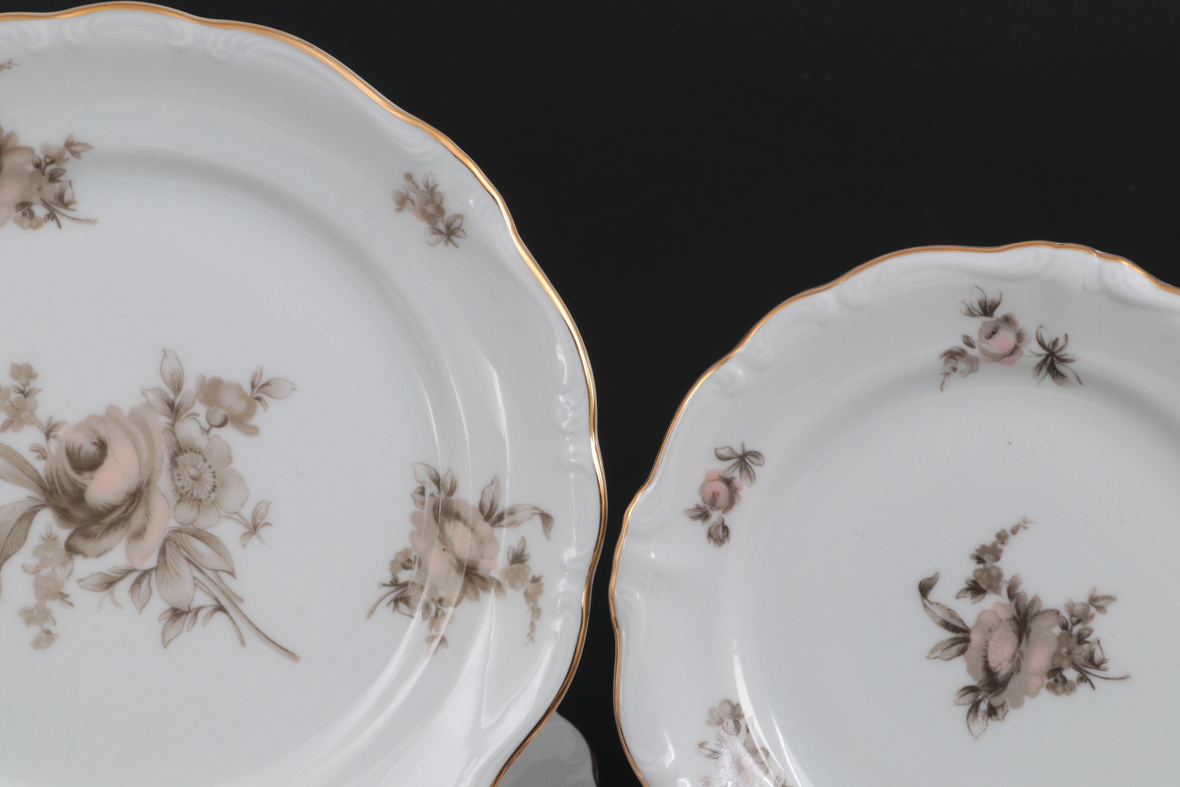 Johann Haviland "Sepia Rose" Porcelain Dinnerware, Late 20th Century