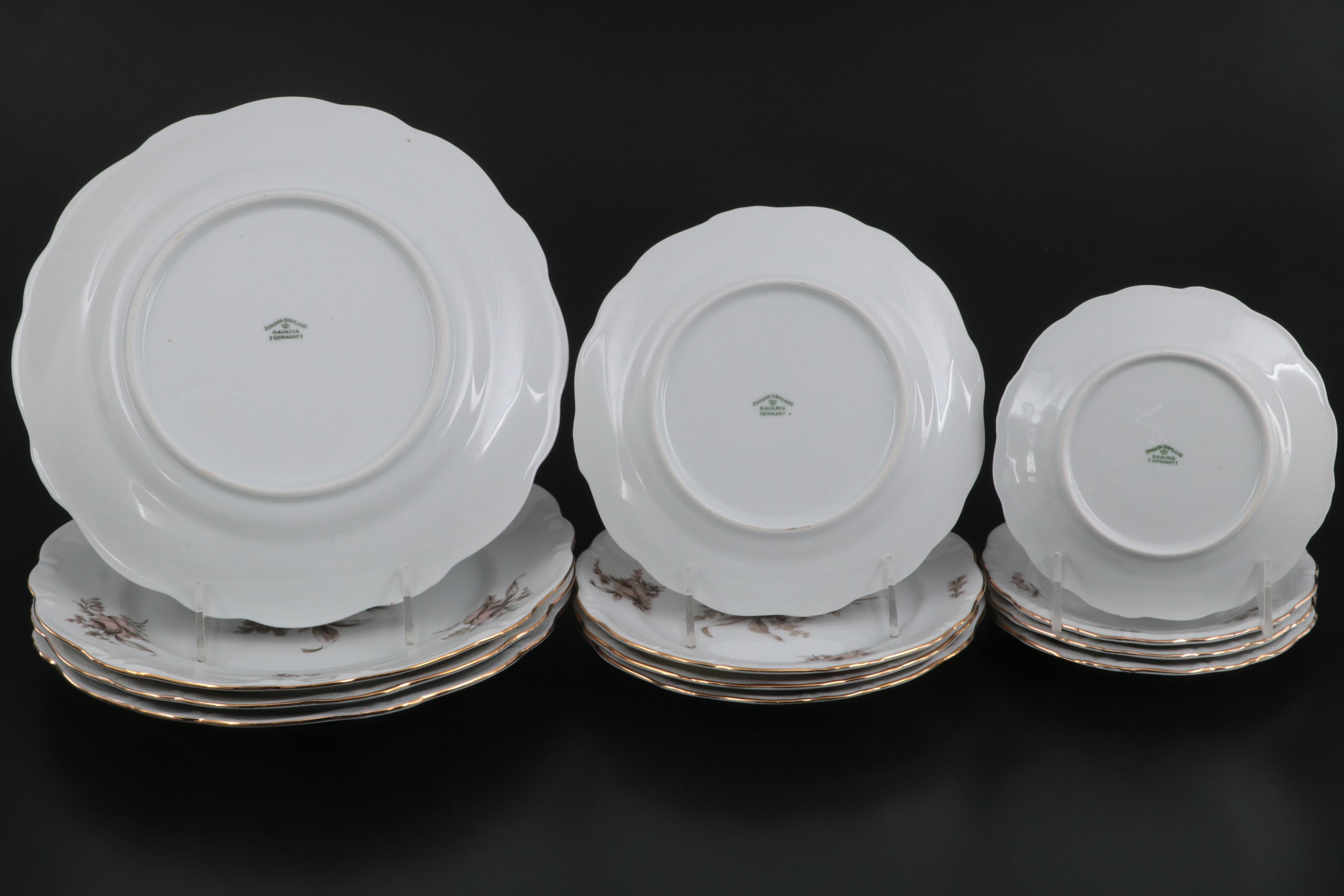 Johann Haviland "Sepia Rose" Porcelain Dinnerware, Late 20th Century