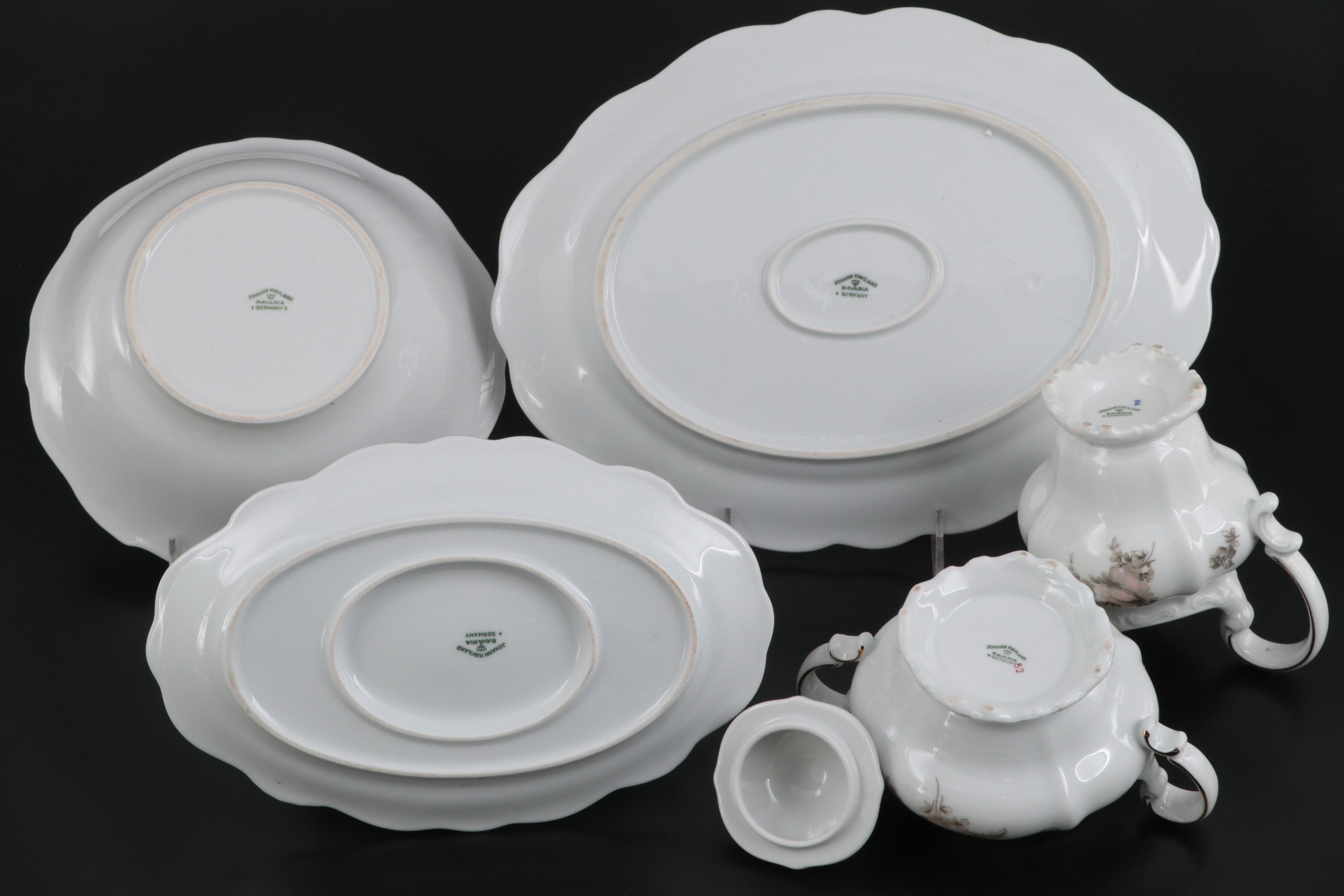 Johann Haviland "Sepia Rose" Porcelain Dinnerware, Late 20th Century