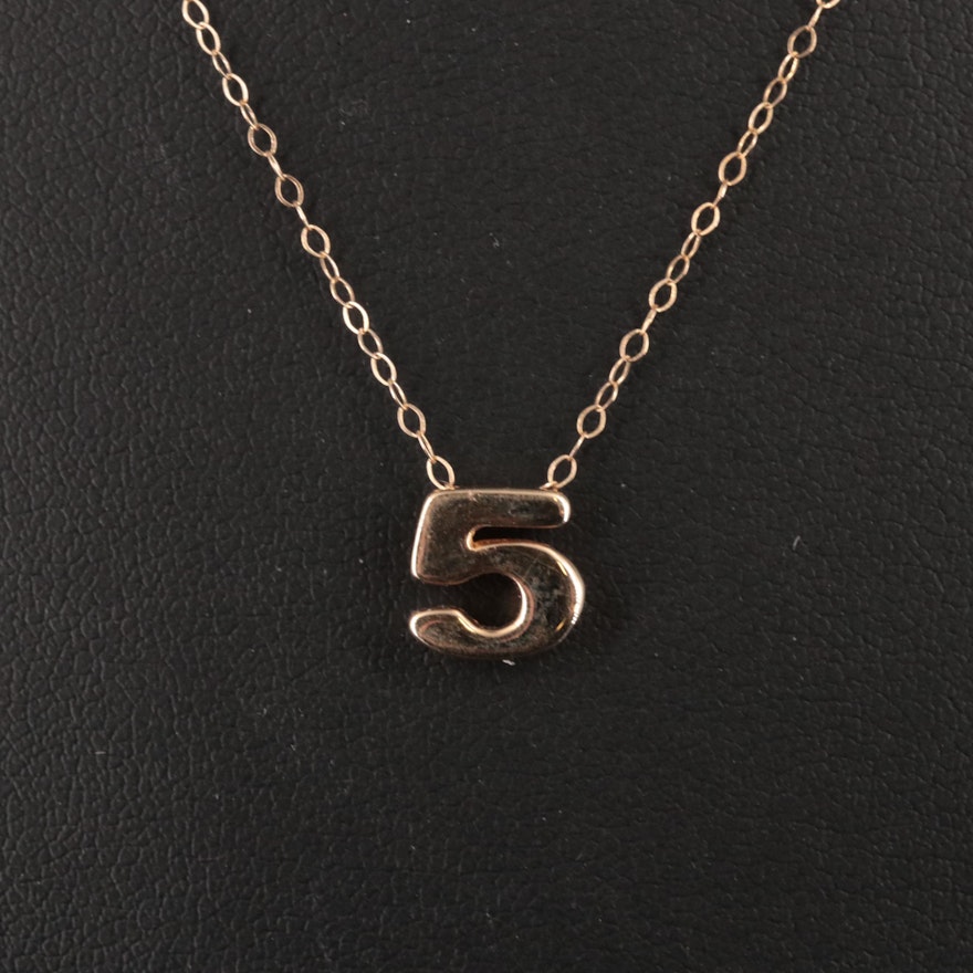 14K Cable Chain Necklace With "5" Pendant