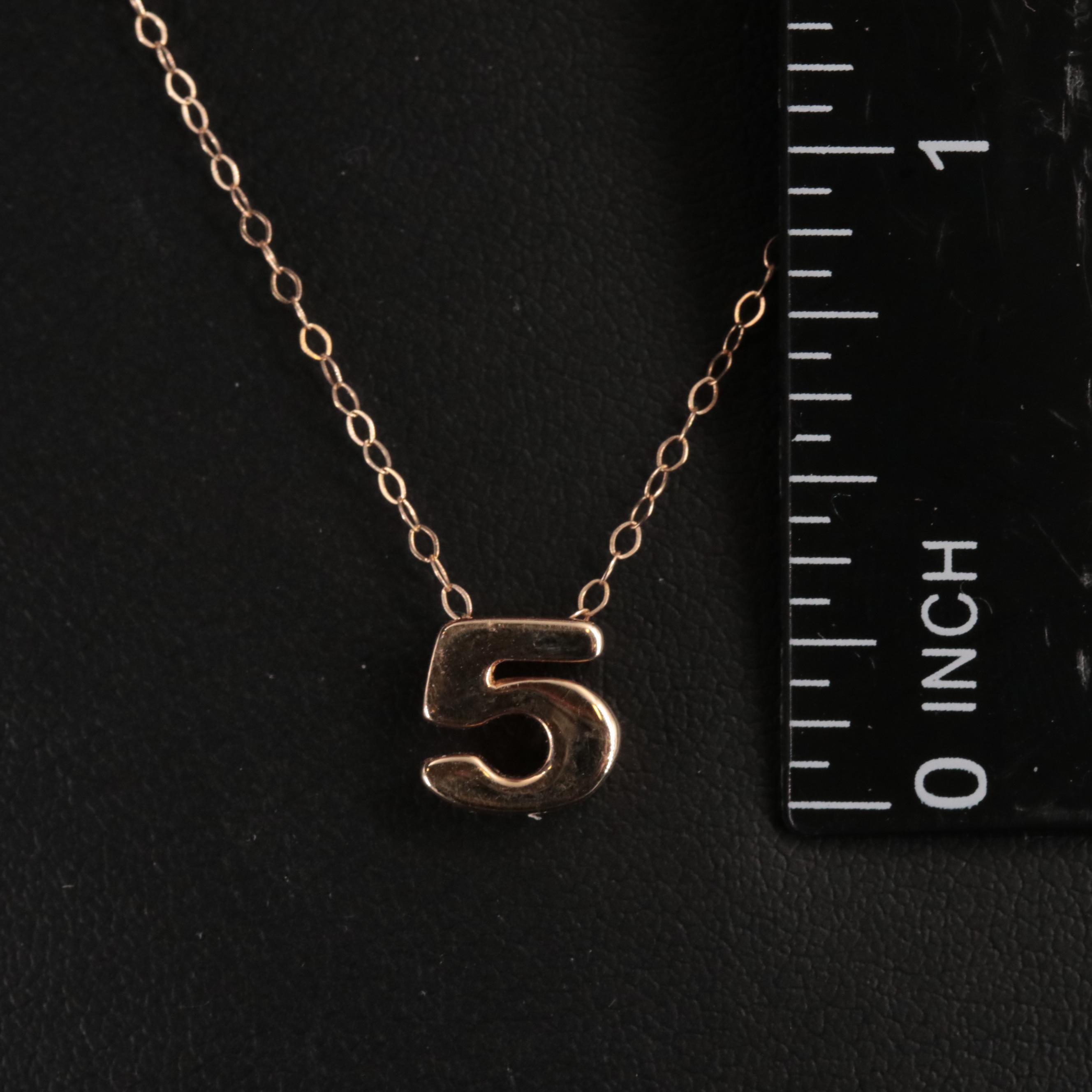 14K Cable Chain Necklace With "5" Pendant