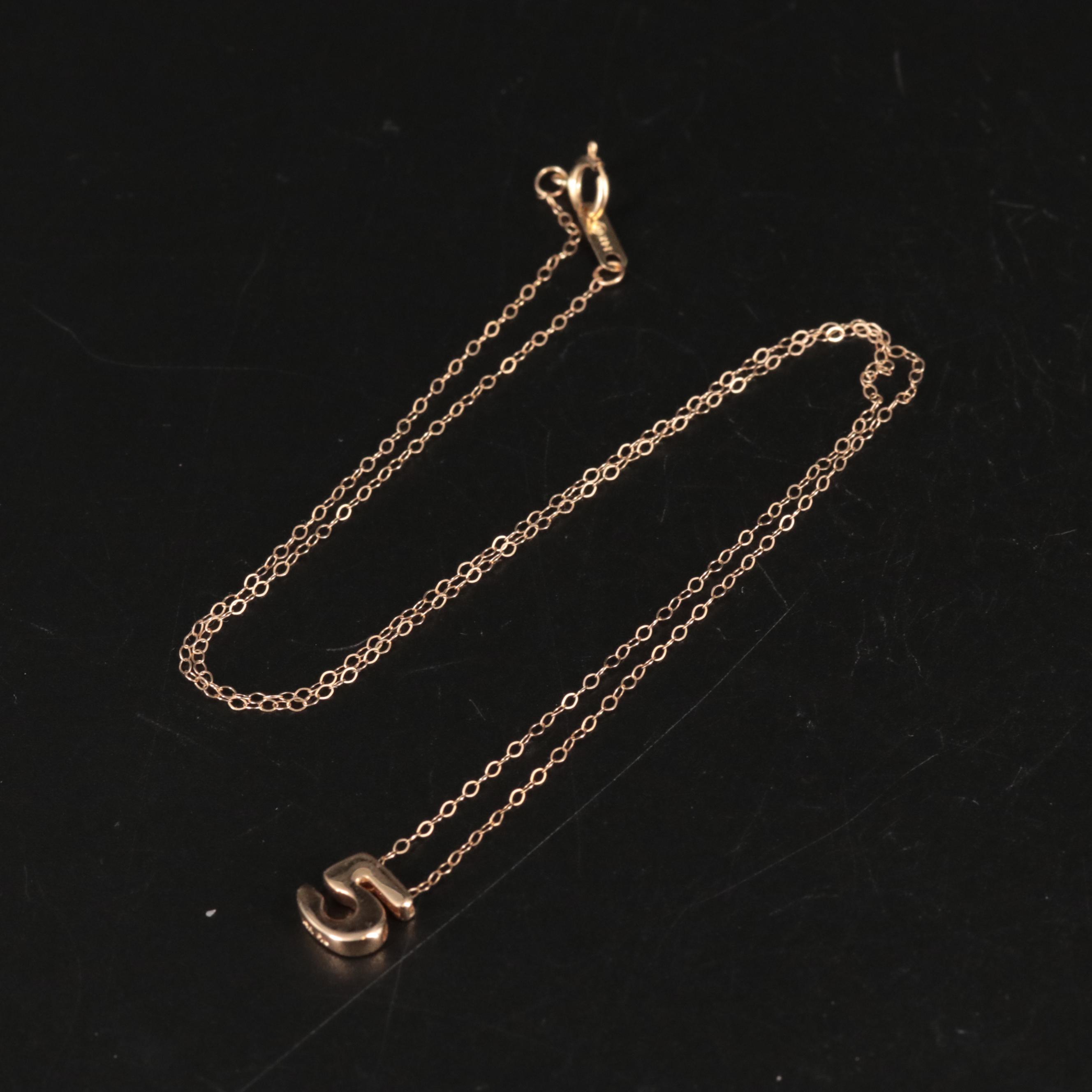 14K Cable Chain Necklace With "5" Pendant
