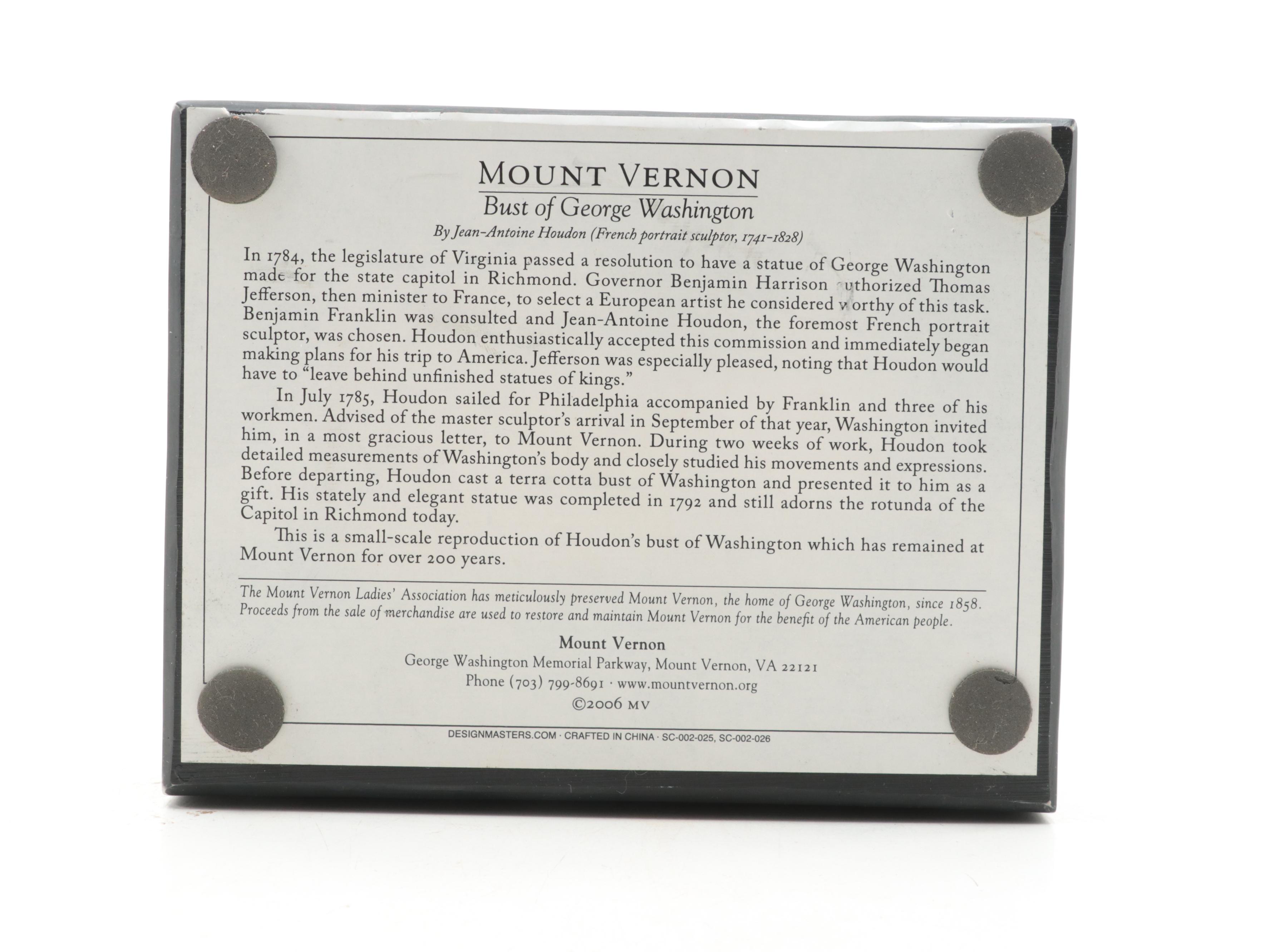 Resin Sculpture After Jean Atoine Houdon of George Washington, 2006