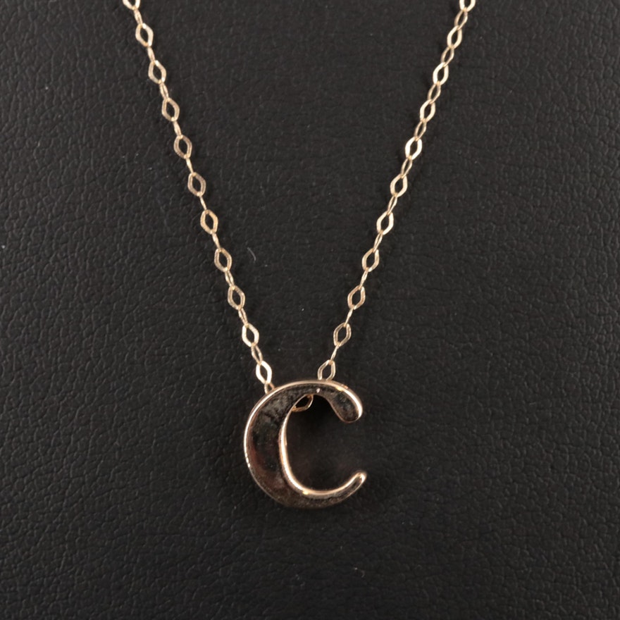 14K Cable Chain Necklace With "C" Pendant