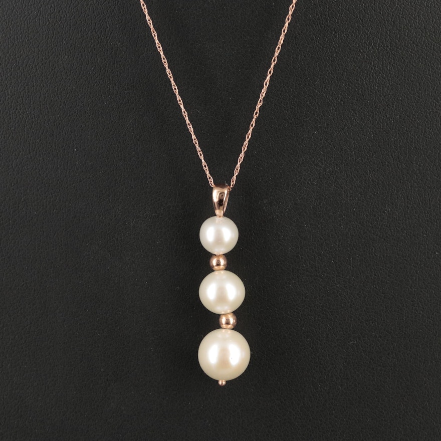14K Rose Gold Pearl Pendant Necklace