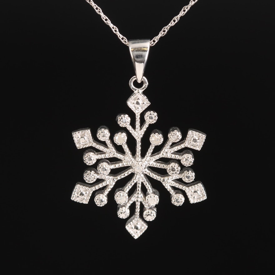 Sterling Diamond Snowflake Pendant Necklace