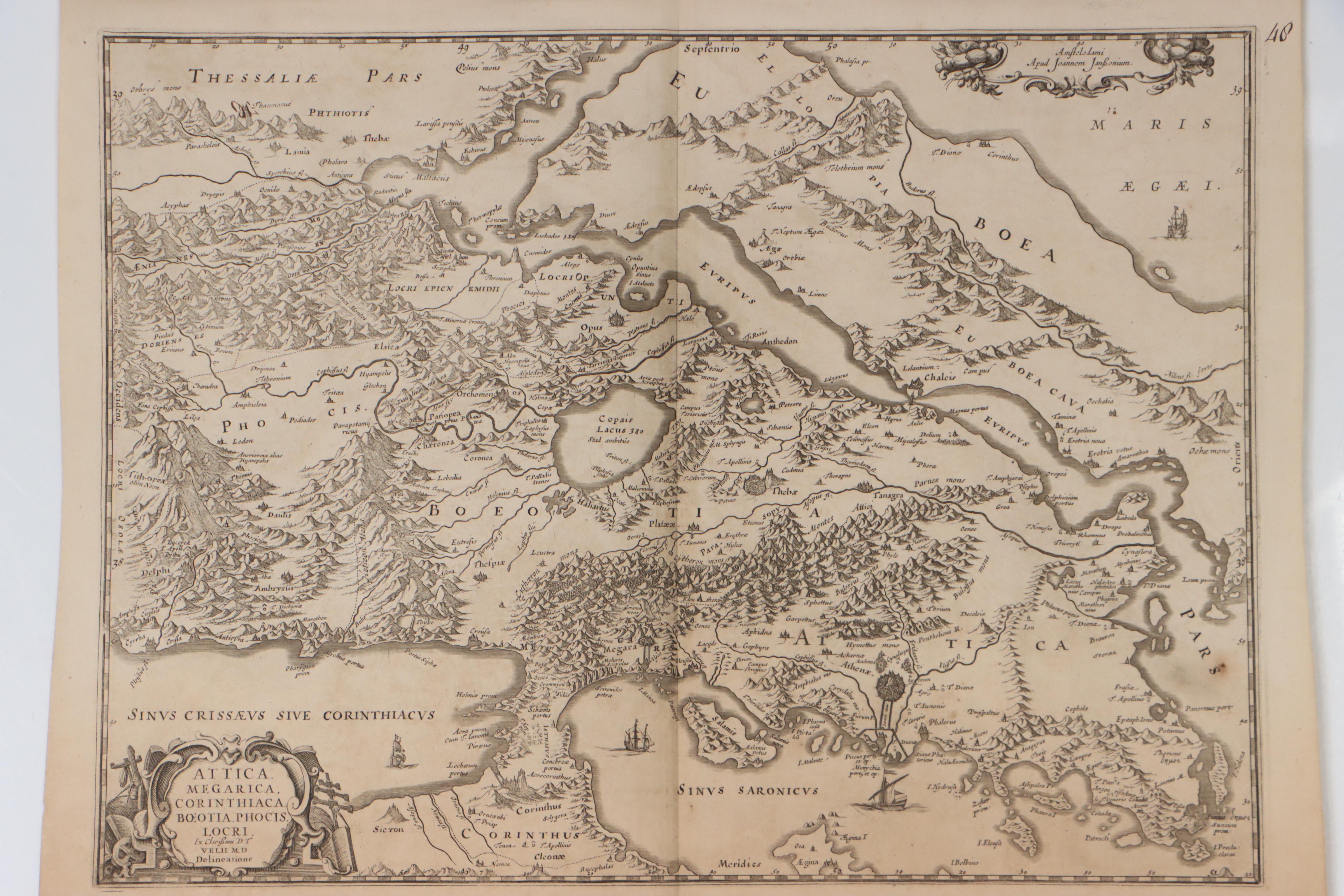 Jan Janssonius Engraving Map of Ancient Greece, 18th Century