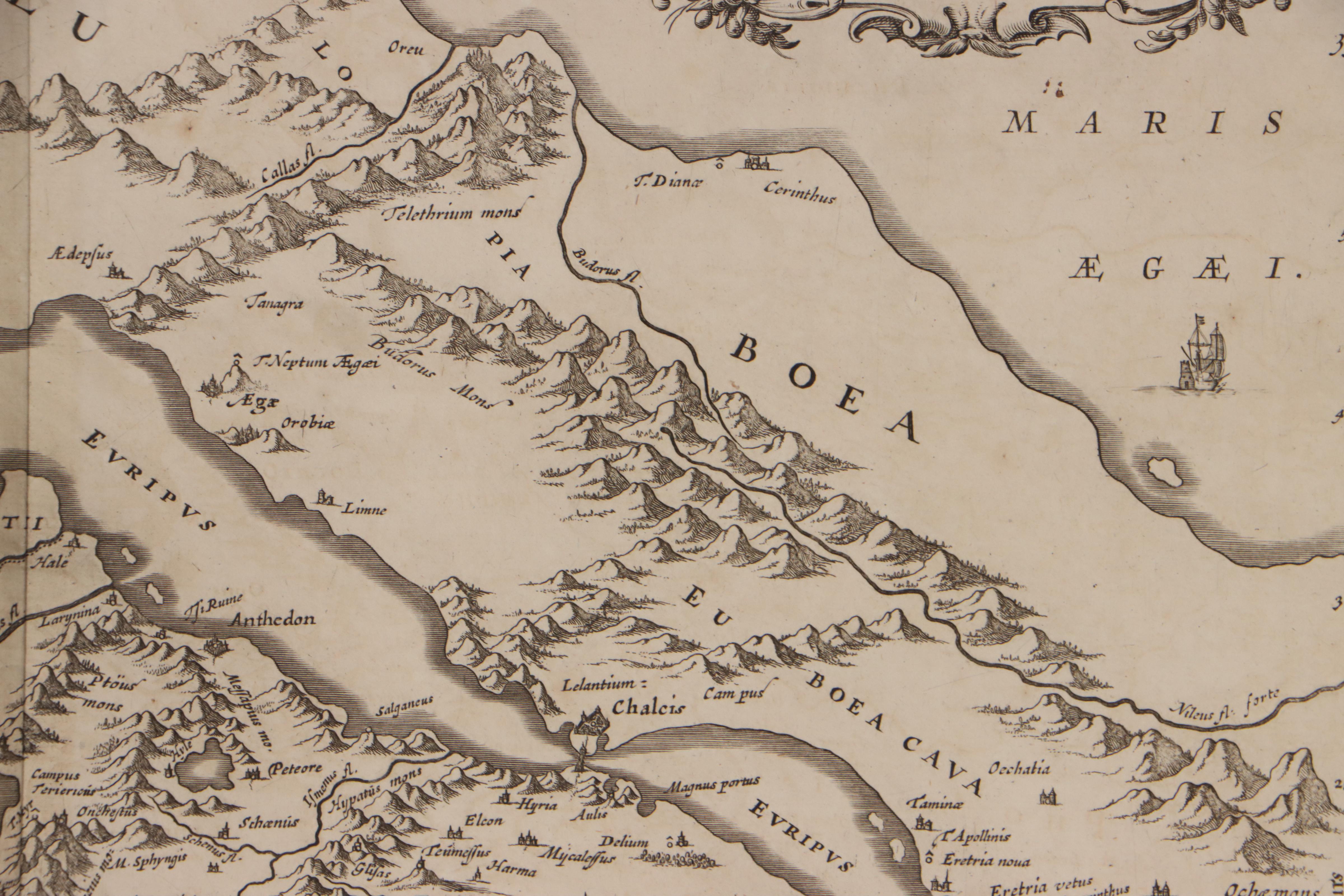 Jan Janssonius Engraving Map of Ancient Greece, 18th Century