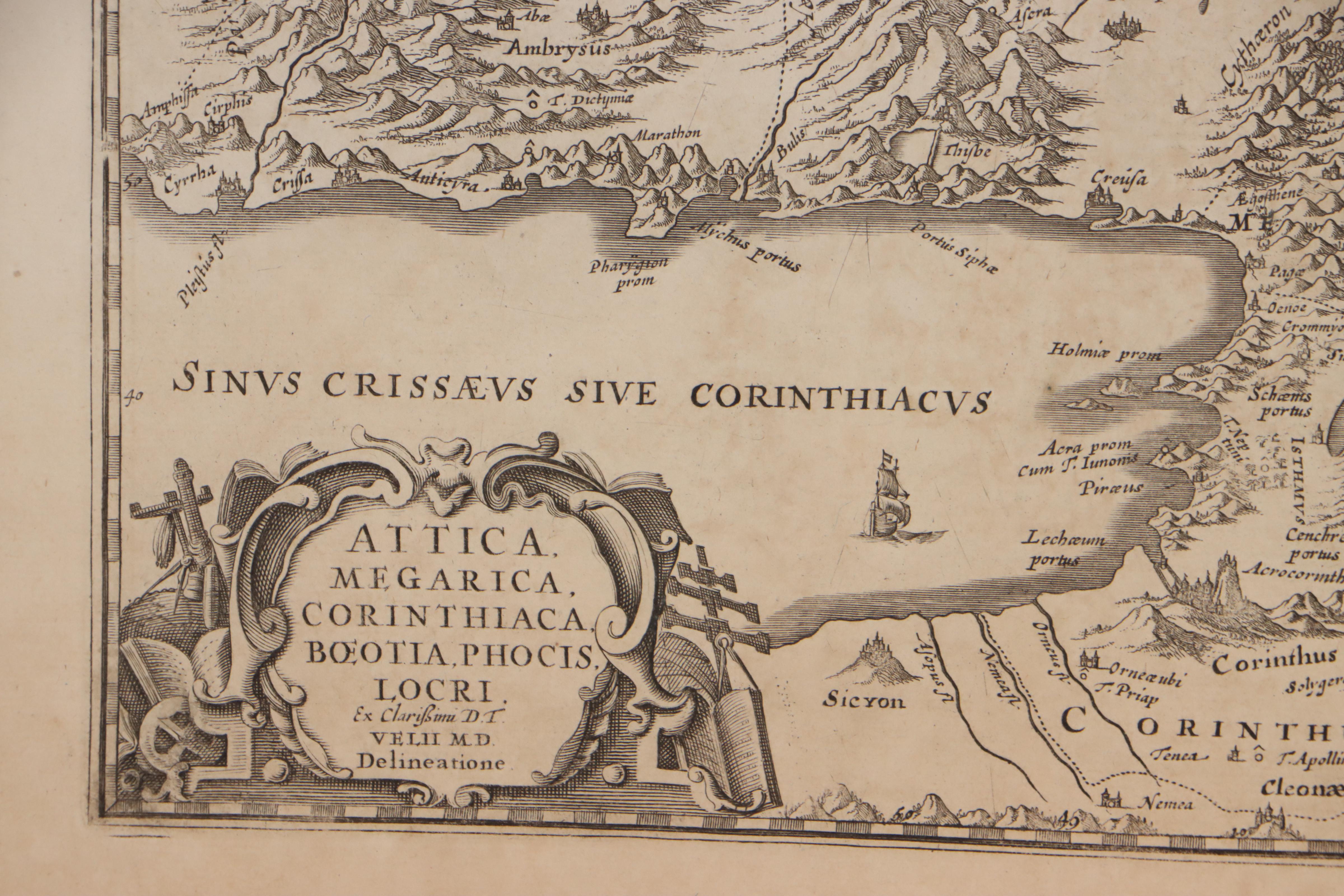 Jan Janssonius Engraving Map of Ancient Greece, 18th Century