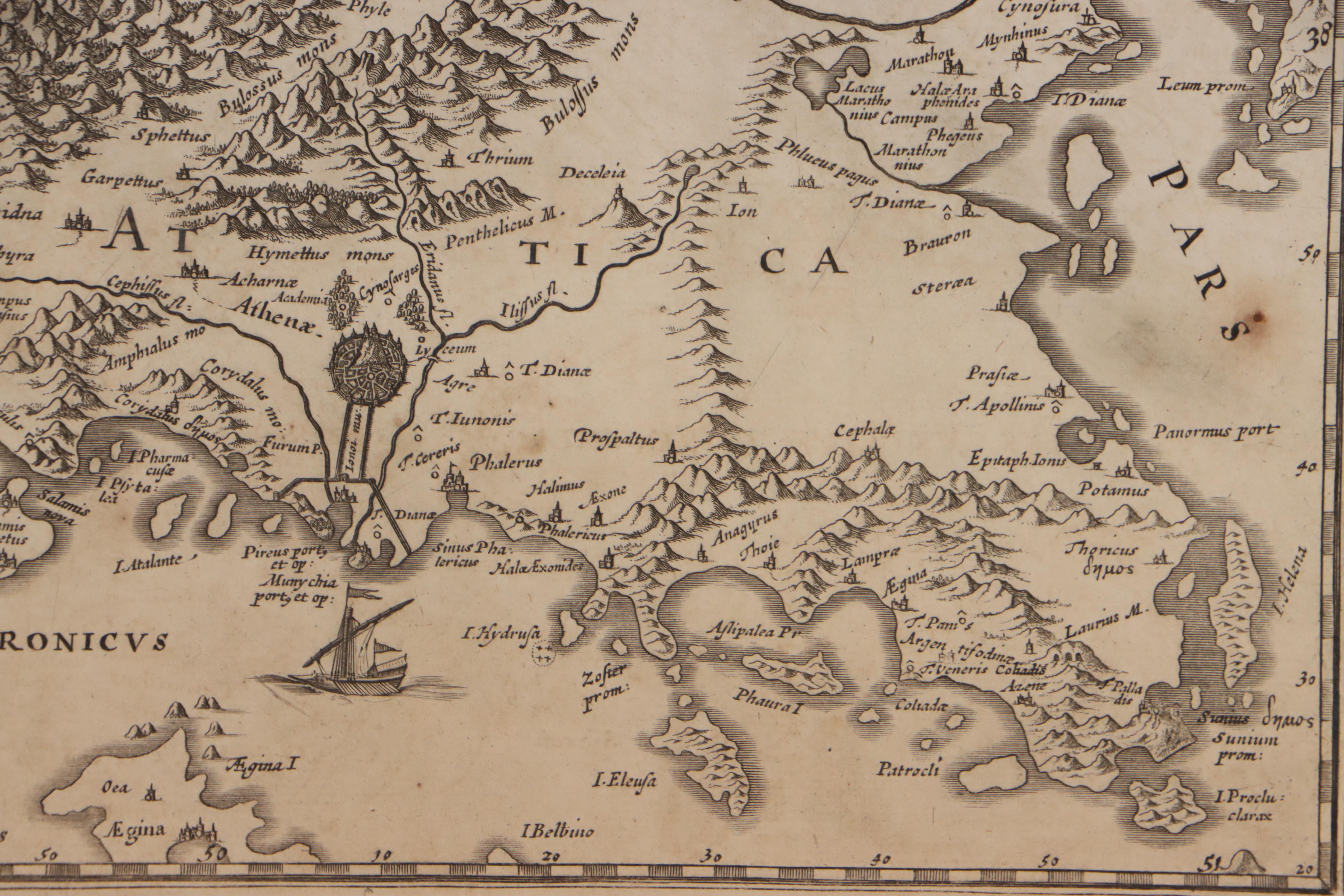Jan Janssonius Engraving Map of Ancient Greece, 18th Century