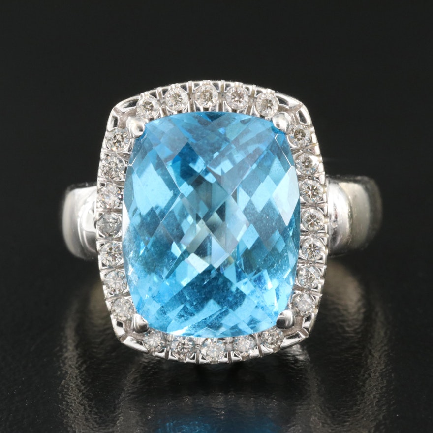 14K Swiss Blue Topaz and Diamond Ring