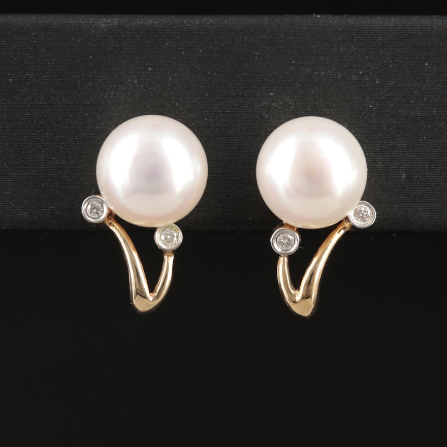 10K Pearl and Diamond Earrings