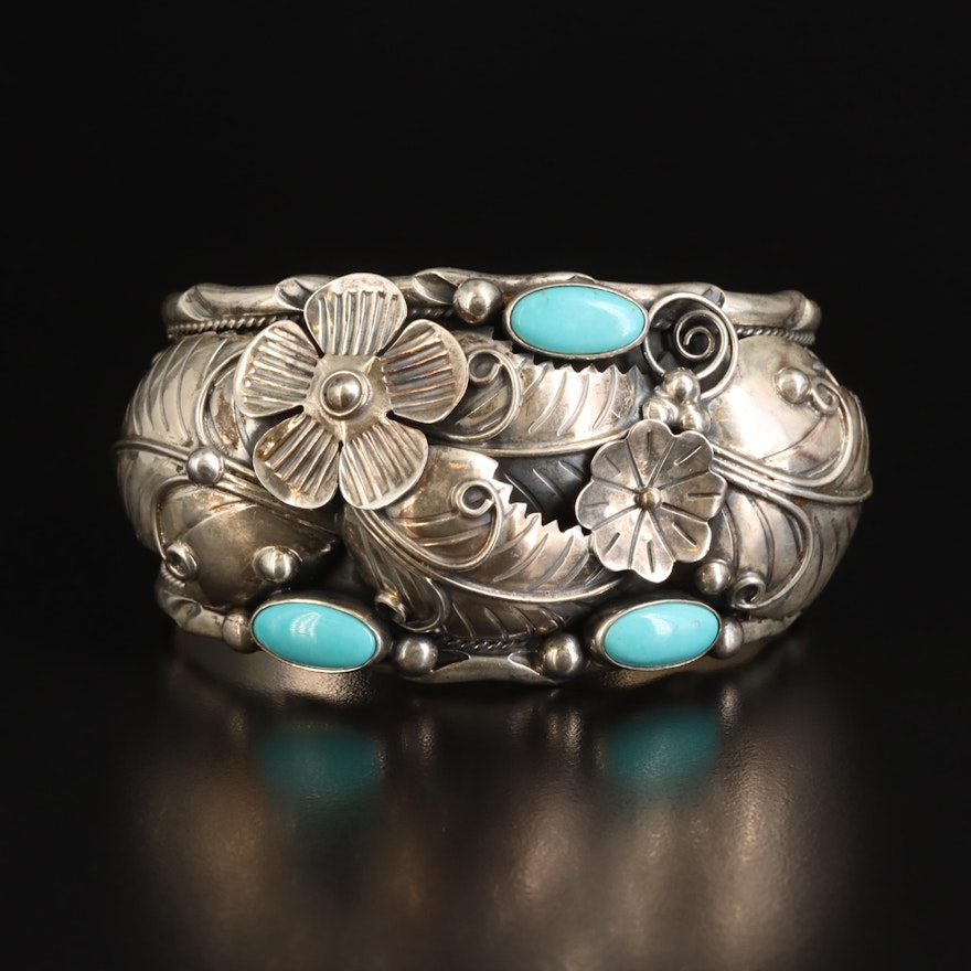 Mexican Sterling Tuquoise Appliqué Cuff