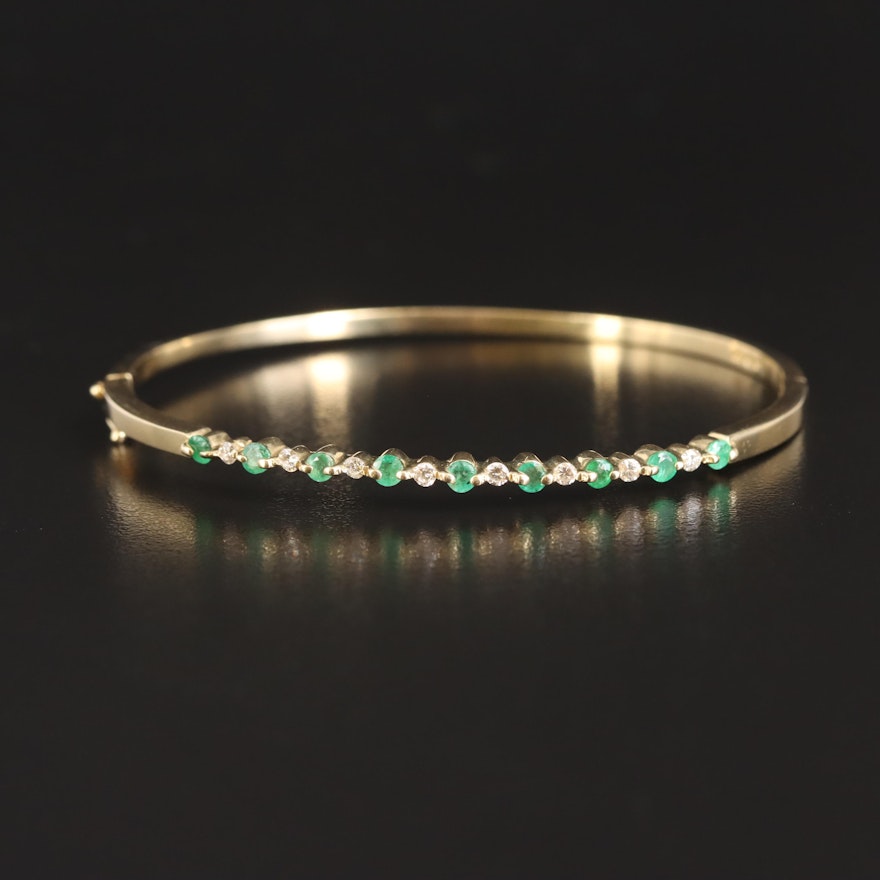 14K Emerald and Diamond Bangle