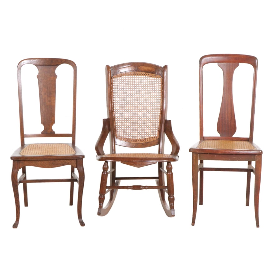 Late Victorian Hardwood Rocking Chair and Side Chairs, Early 20th Century