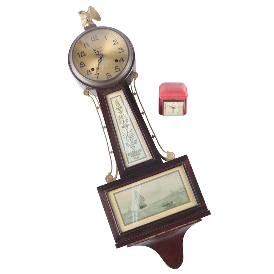 New Haven Clock Co. "Whitney" Banjo Clock and Wakey Wakey Travel Alarm Clock