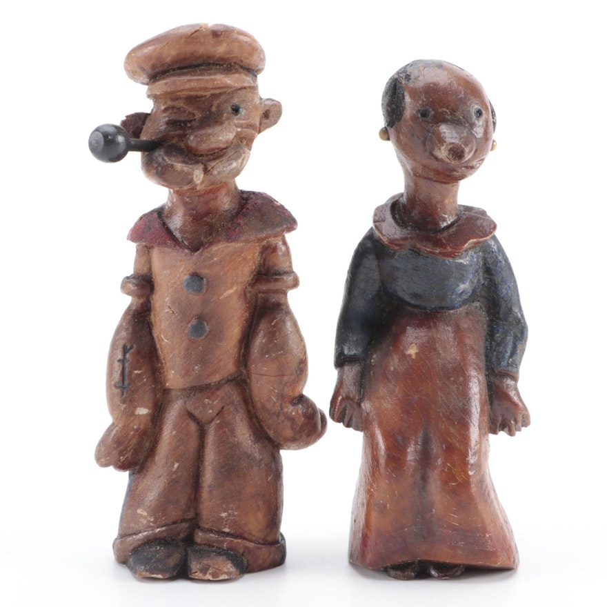 Hand-Carved Popeye and Olive Oyl Wax Figurines