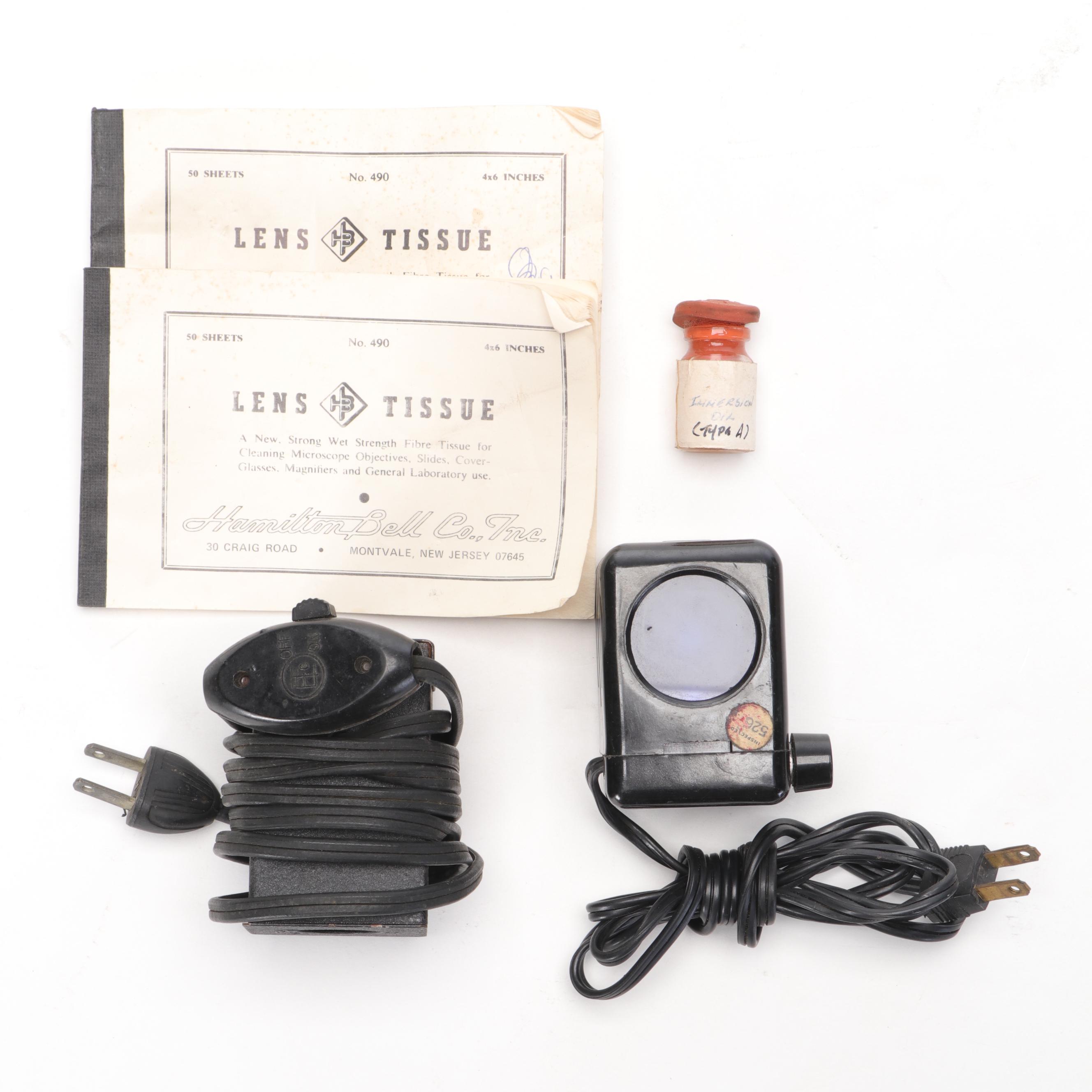 Bausch and Lomb Microscope with Specimen Slides and Wooden Crate