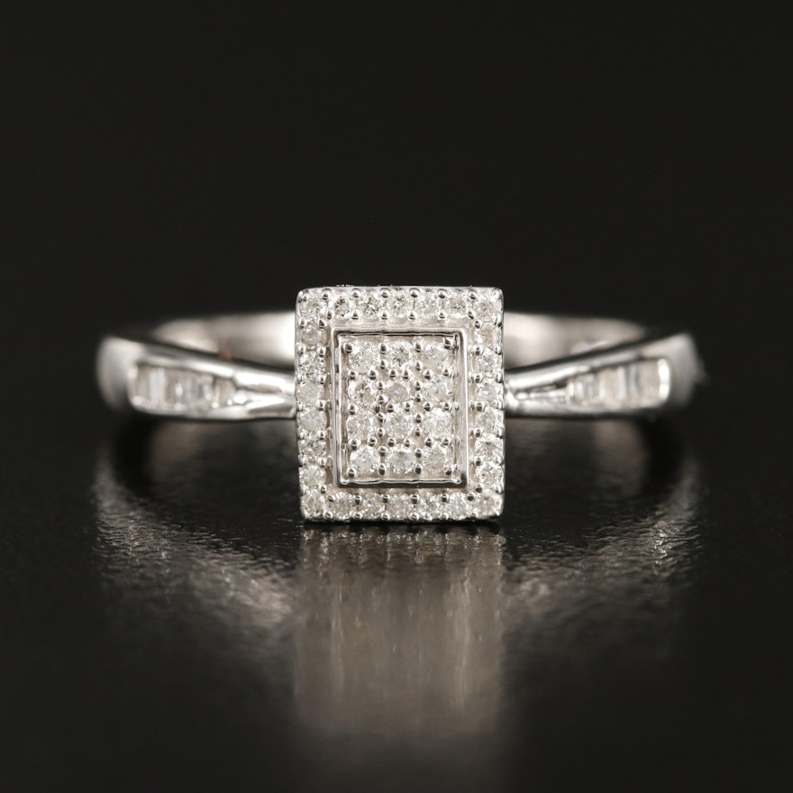 Sterling Diamond Ring with Reverse Tapered Shoulders