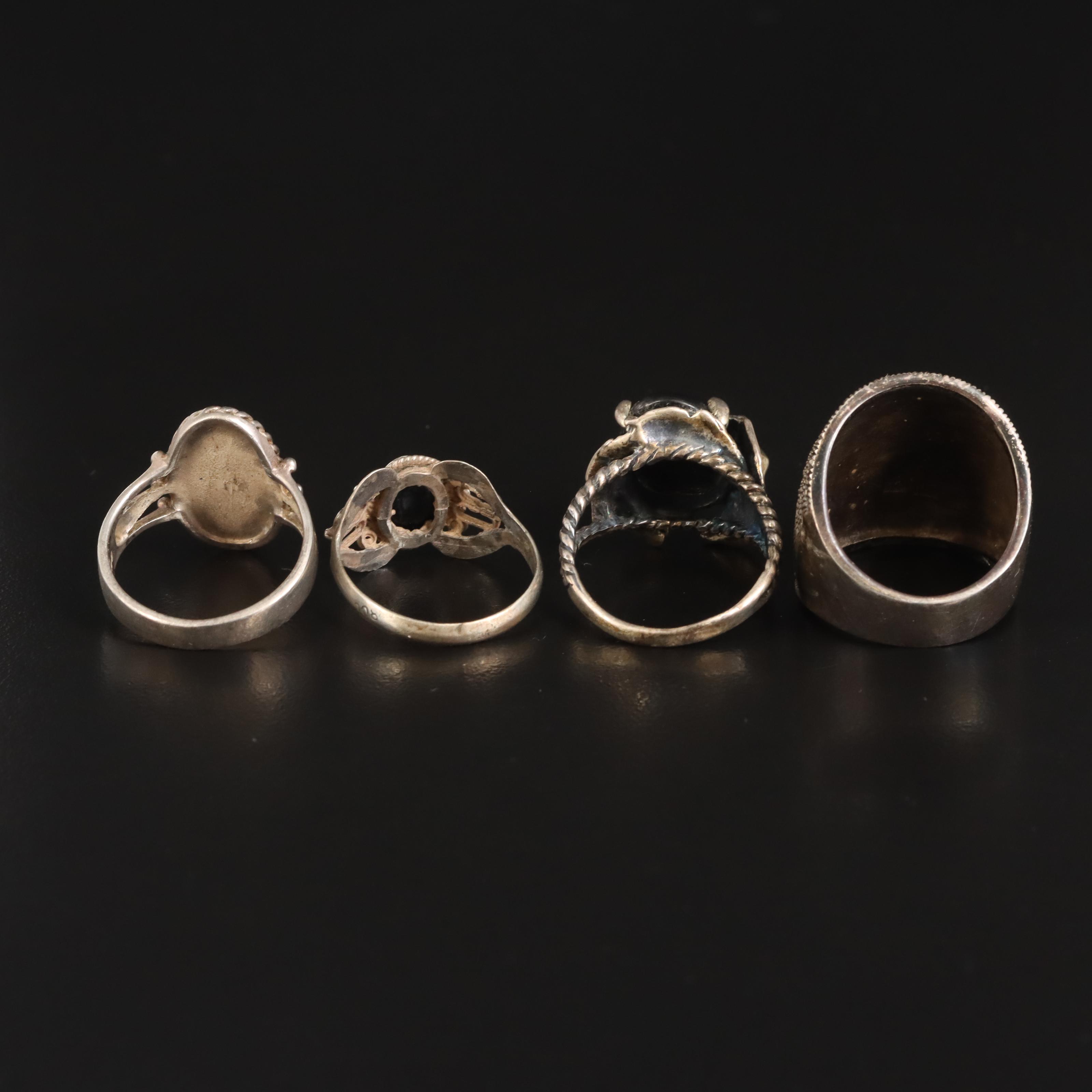 Black Onyx and Marcasite Featured in Sterling Rings