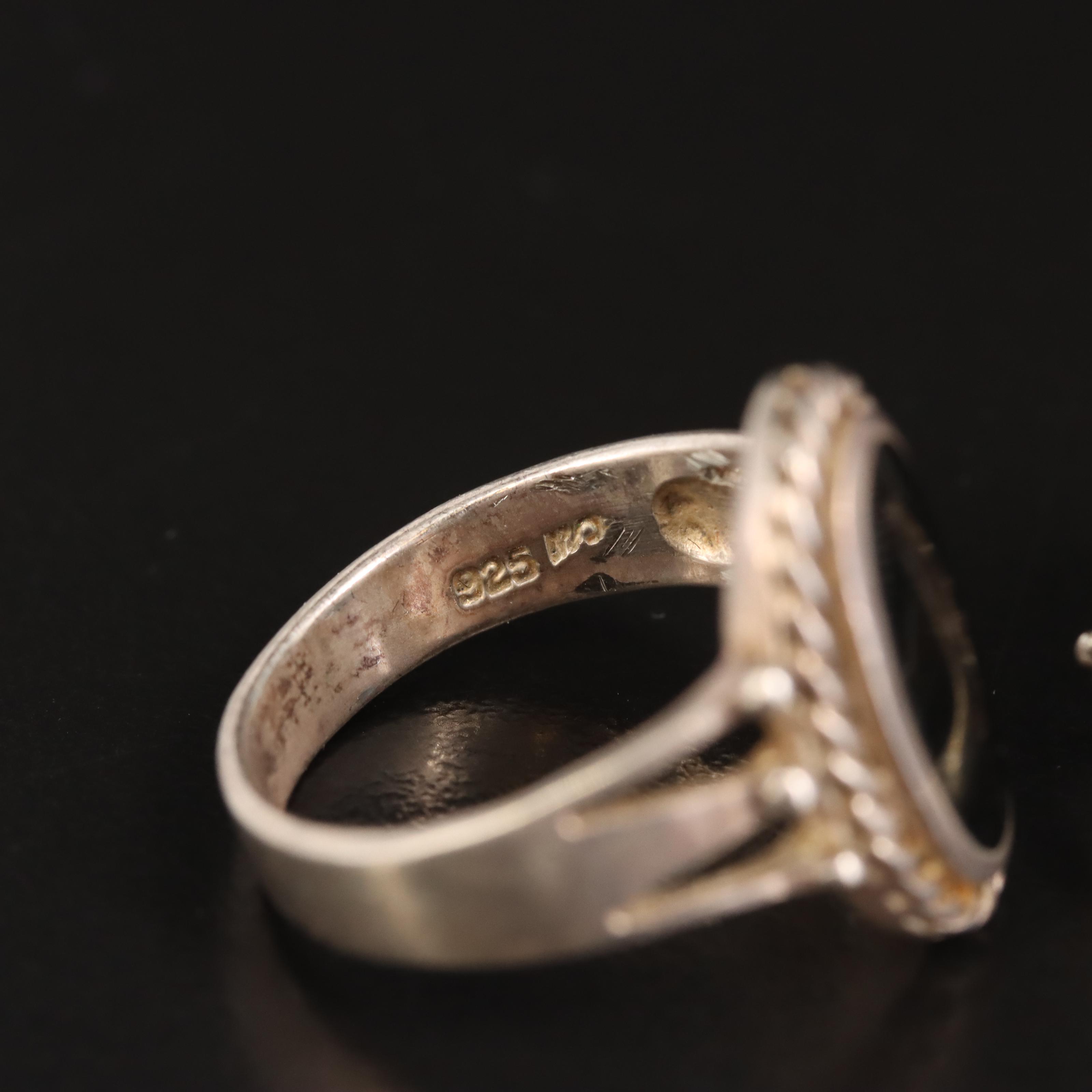 Black Onyx and Marcasite Featured in Sterling Rings