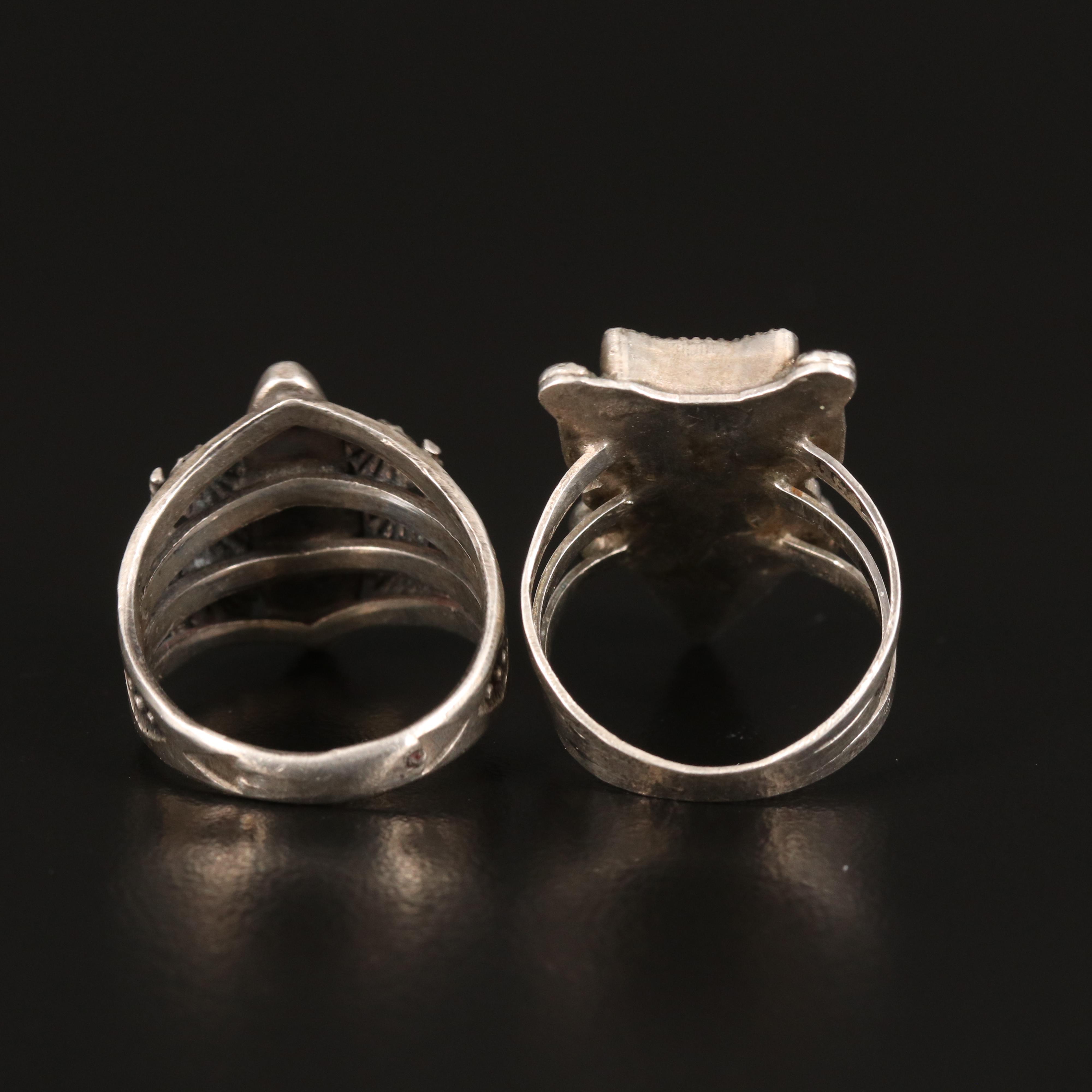 Southwestern Sterling Turquoise, Black Onyx, and Coral Rings