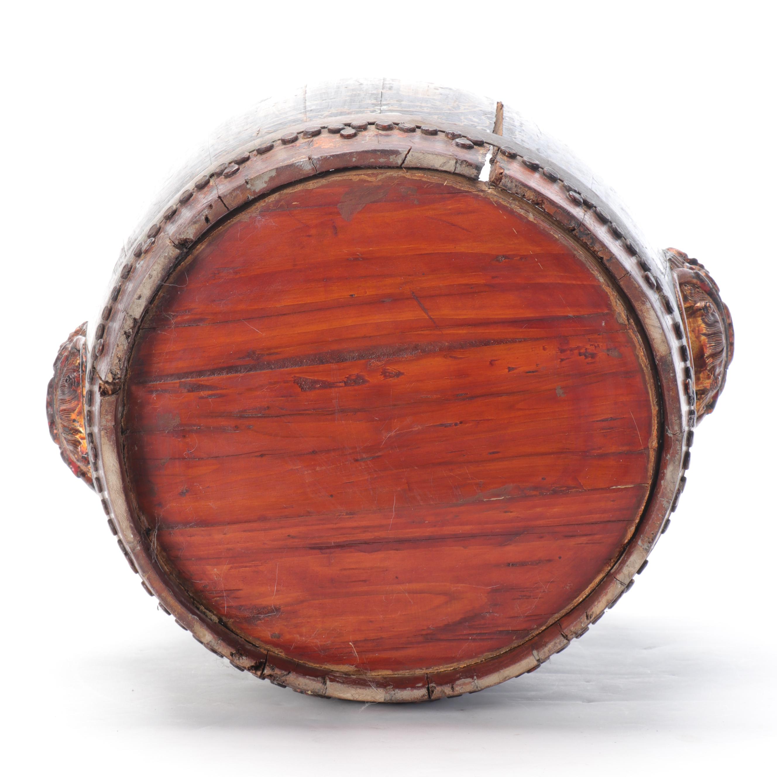 Chinese Hand-Painted Lacquerware Staved Wood Rice Barrel