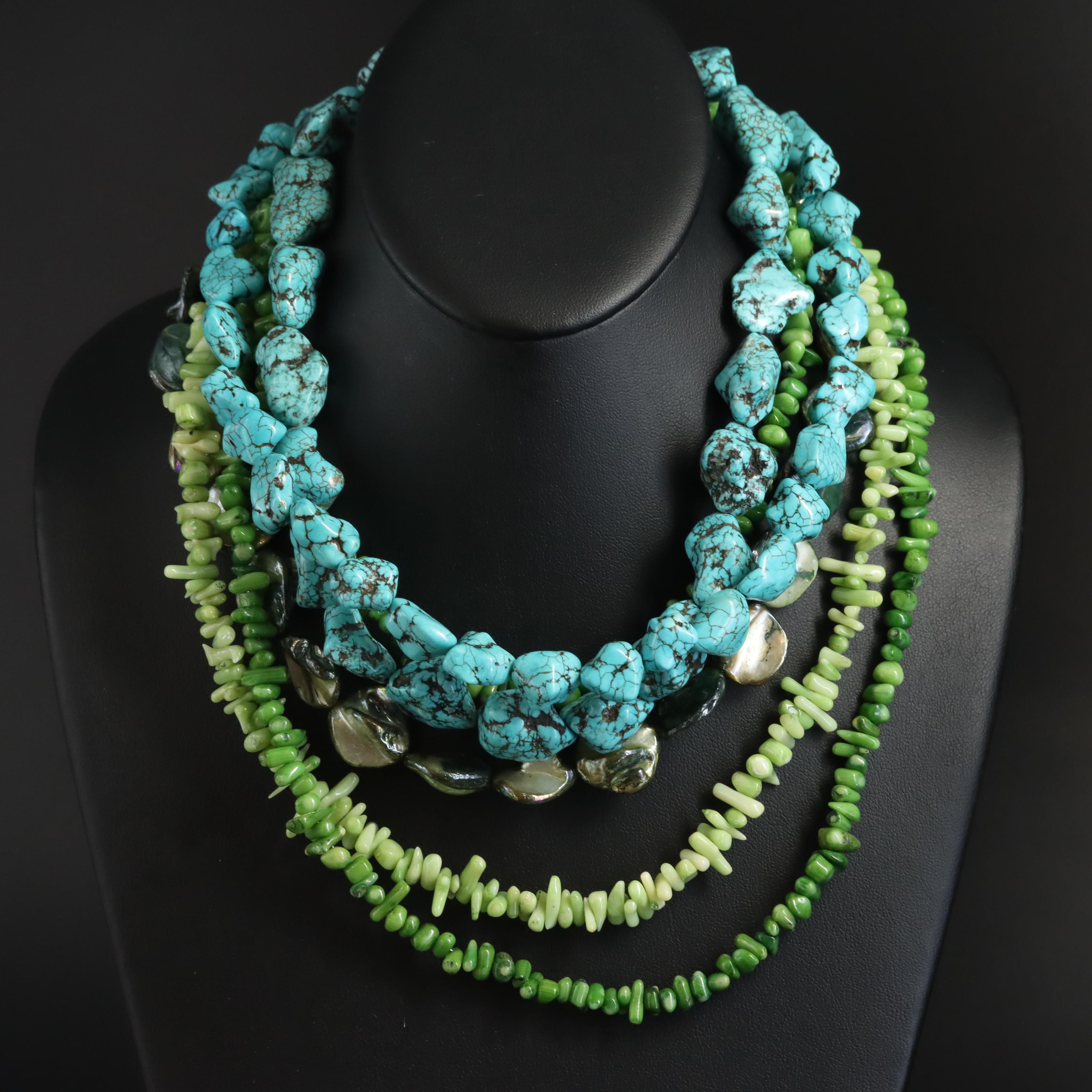 Sterling Coral, Shell, and Marcasite Necklaces