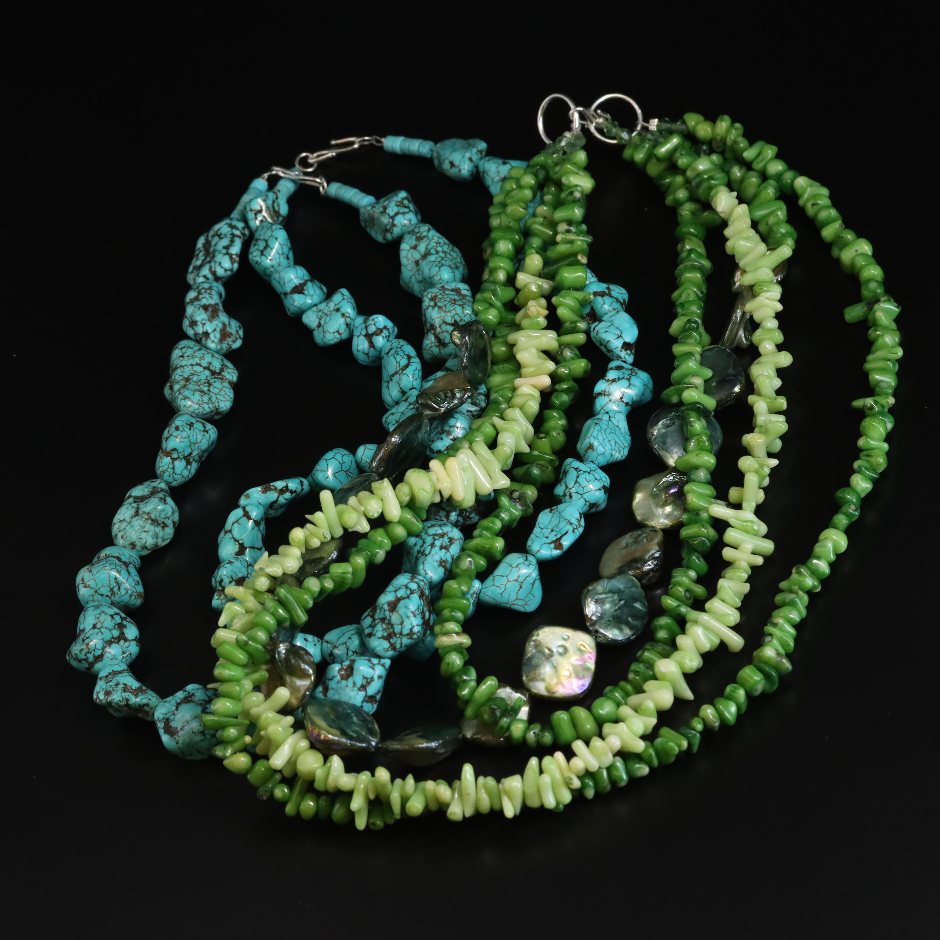 Sterling Coral, Shell, and Marcasite Necklaces