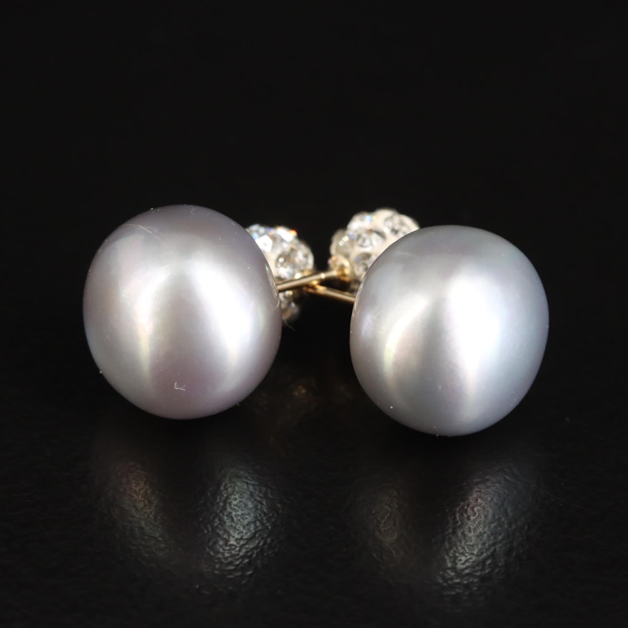 14K Pearl and Rhinestone Front Back Reversible Earrings