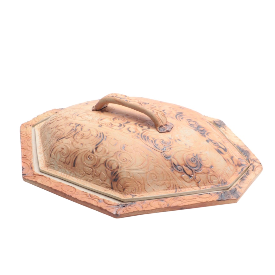 Art Pottery Embossed Ceramic Covered Serving Platter