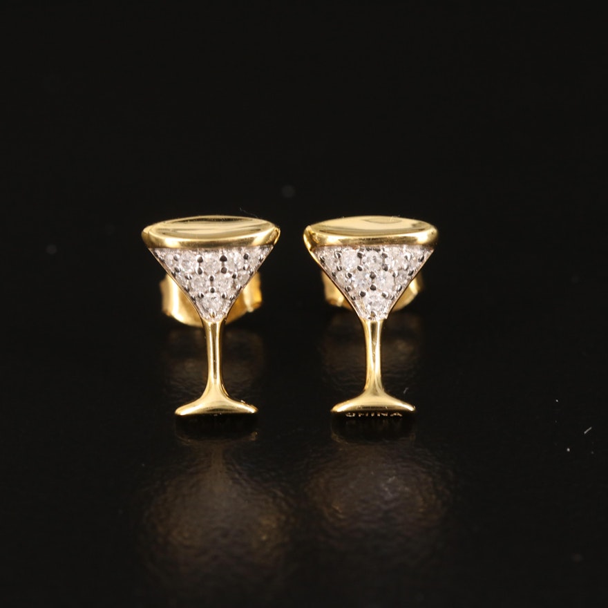 Sterling Diamond Martini Glass Stud Earrings