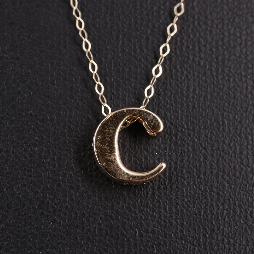 14K Cable Chain Necklace With "C" Pendant