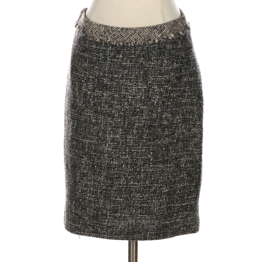 Rebecca Taylor Pencil Skirt in Black/White Tweed with Raw Edge Detail