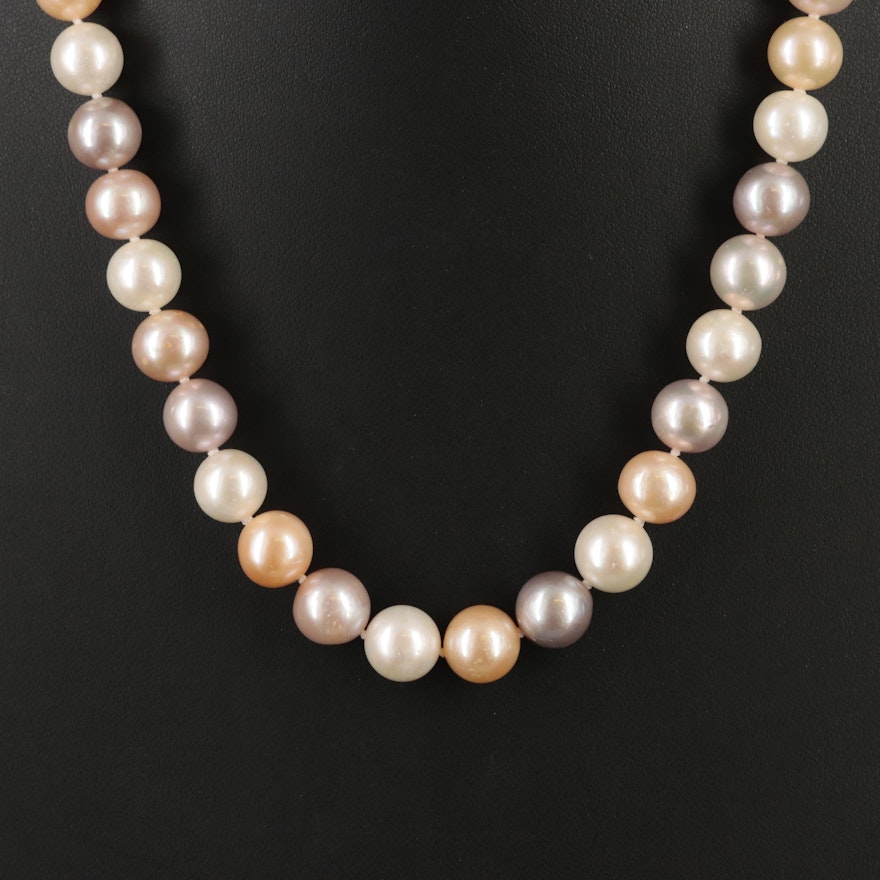 Graduated Pearl Necklace with Sterling and Sapphire Clasp