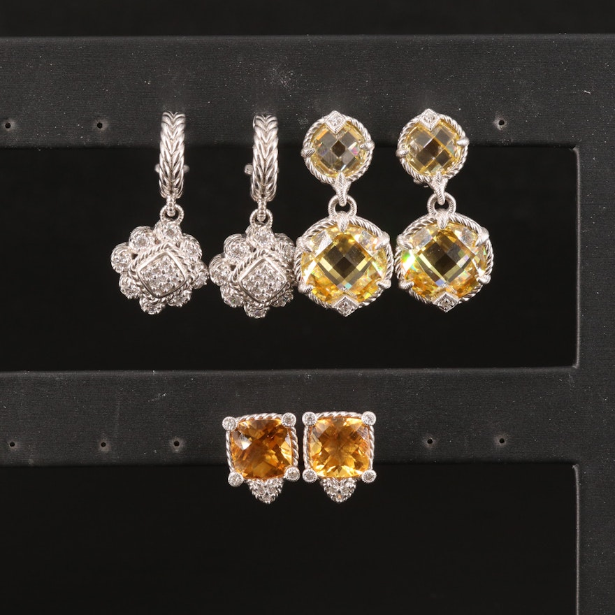 Judith Ripka Sterling Citrine and Cubic Zirconia Earring Collection