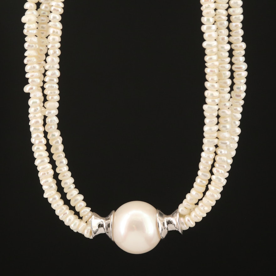 Sterling Pearl Triple Strand Necklace