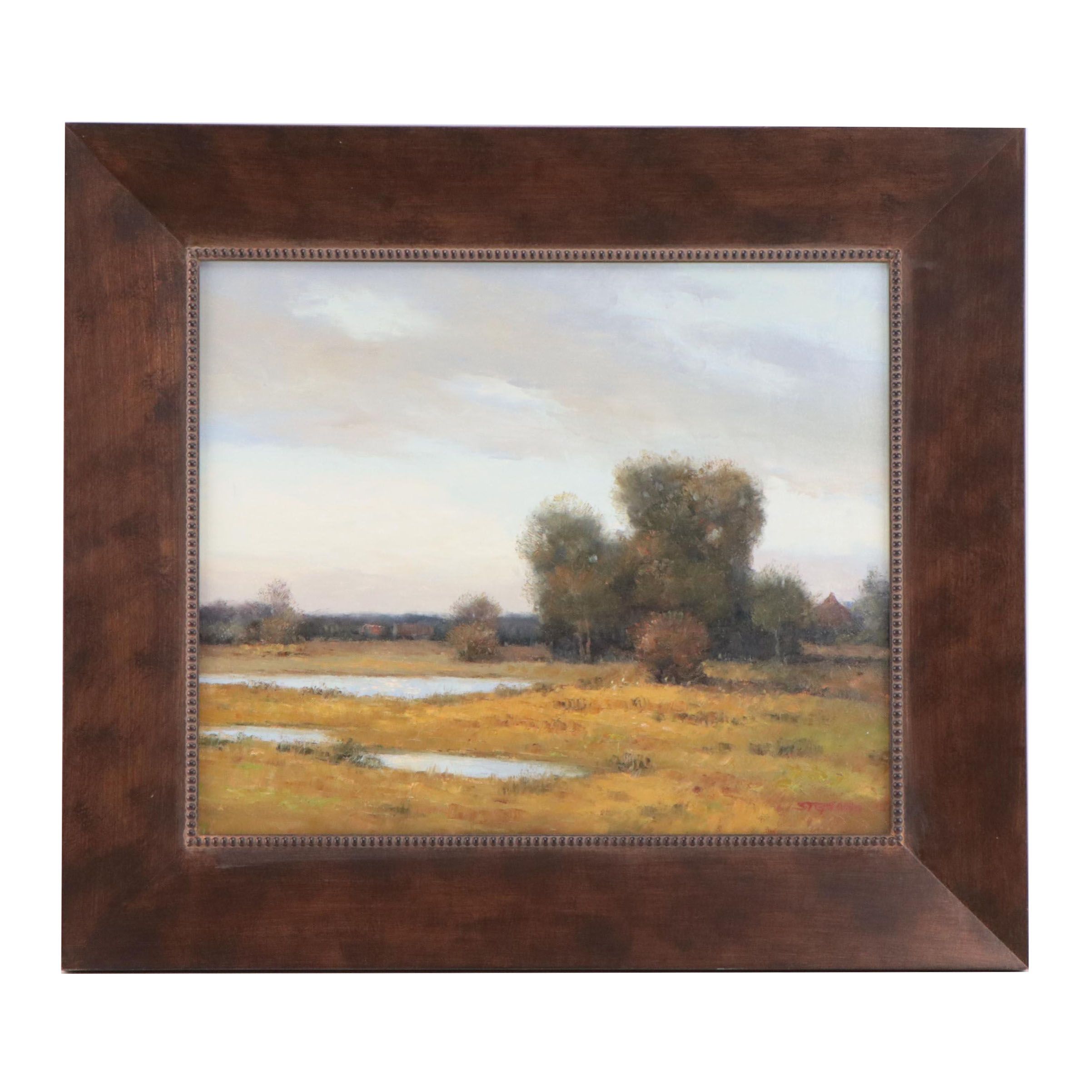 L. Stephano Oil Painting of Marsh Landscape