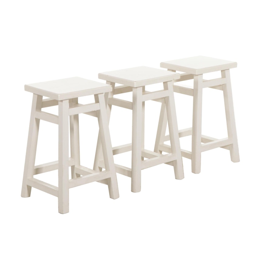 Three White Finished Counter Height Stools, Late 20th to 21st Century